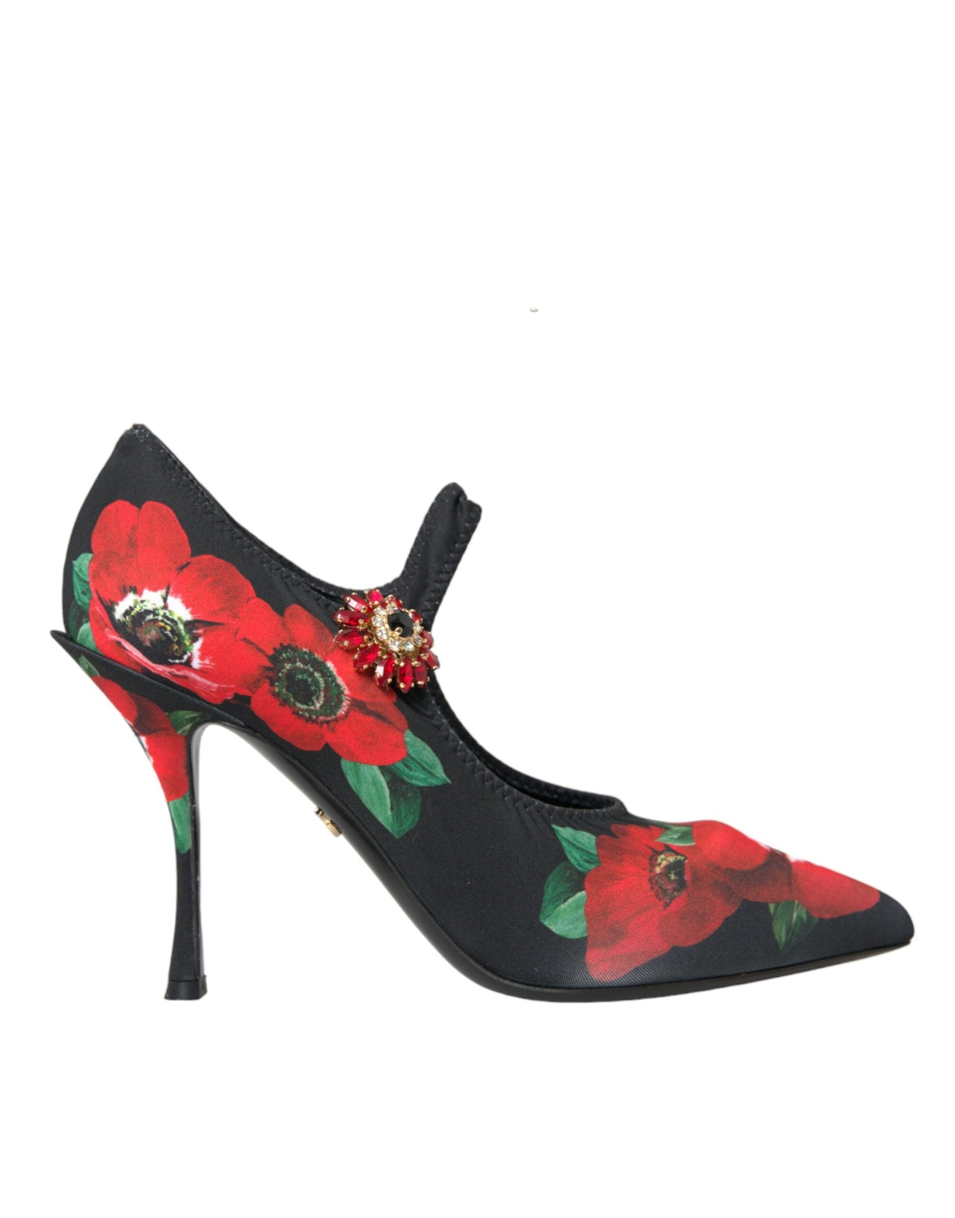 Dolce & Gabbana Black Floral Crystal Mary Jane Pumps Shoes | Fashionsarah.com