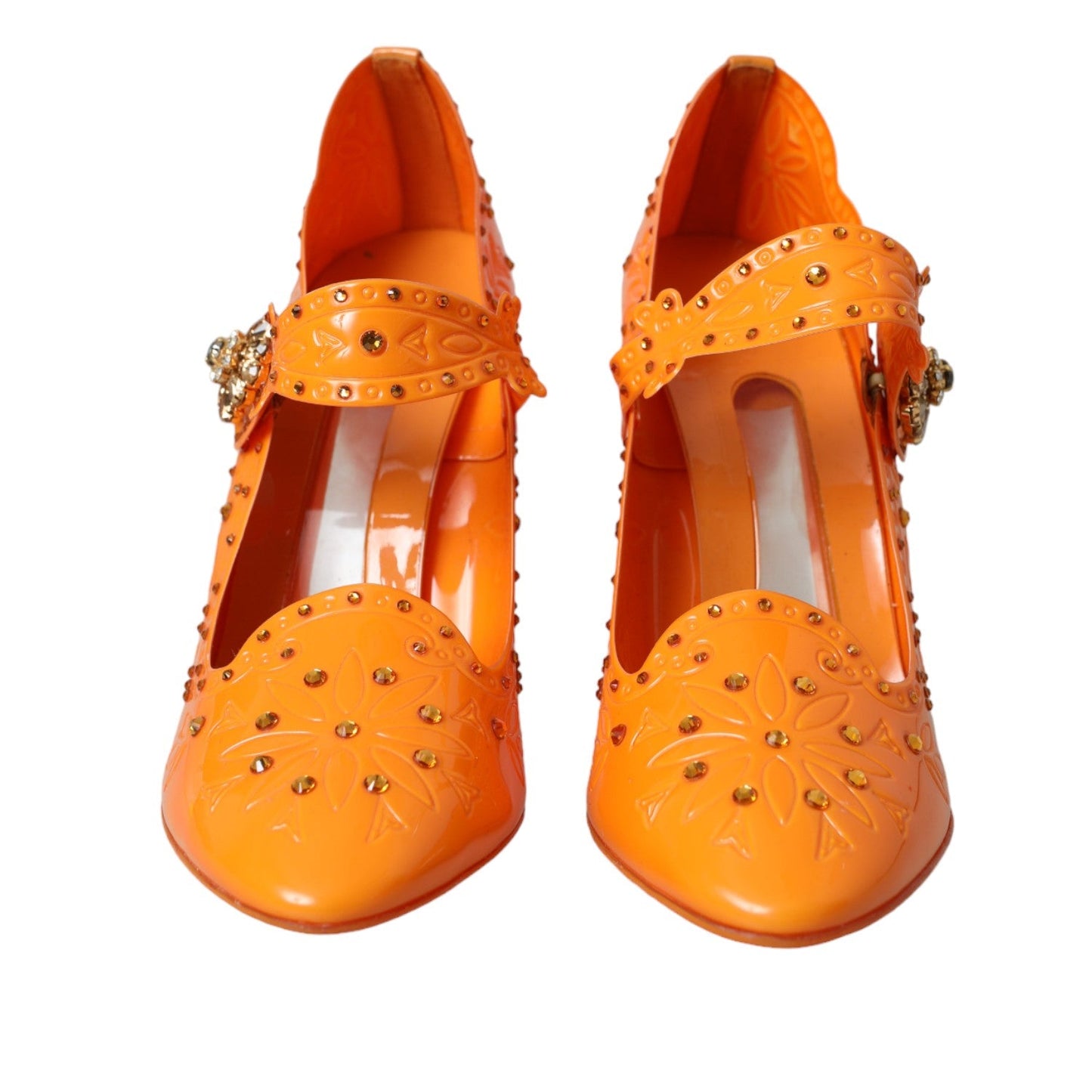 Dolce & Gabbana Orange CINDERELLA Floral Crystal Pumps Shoes | Fashionsarah.com