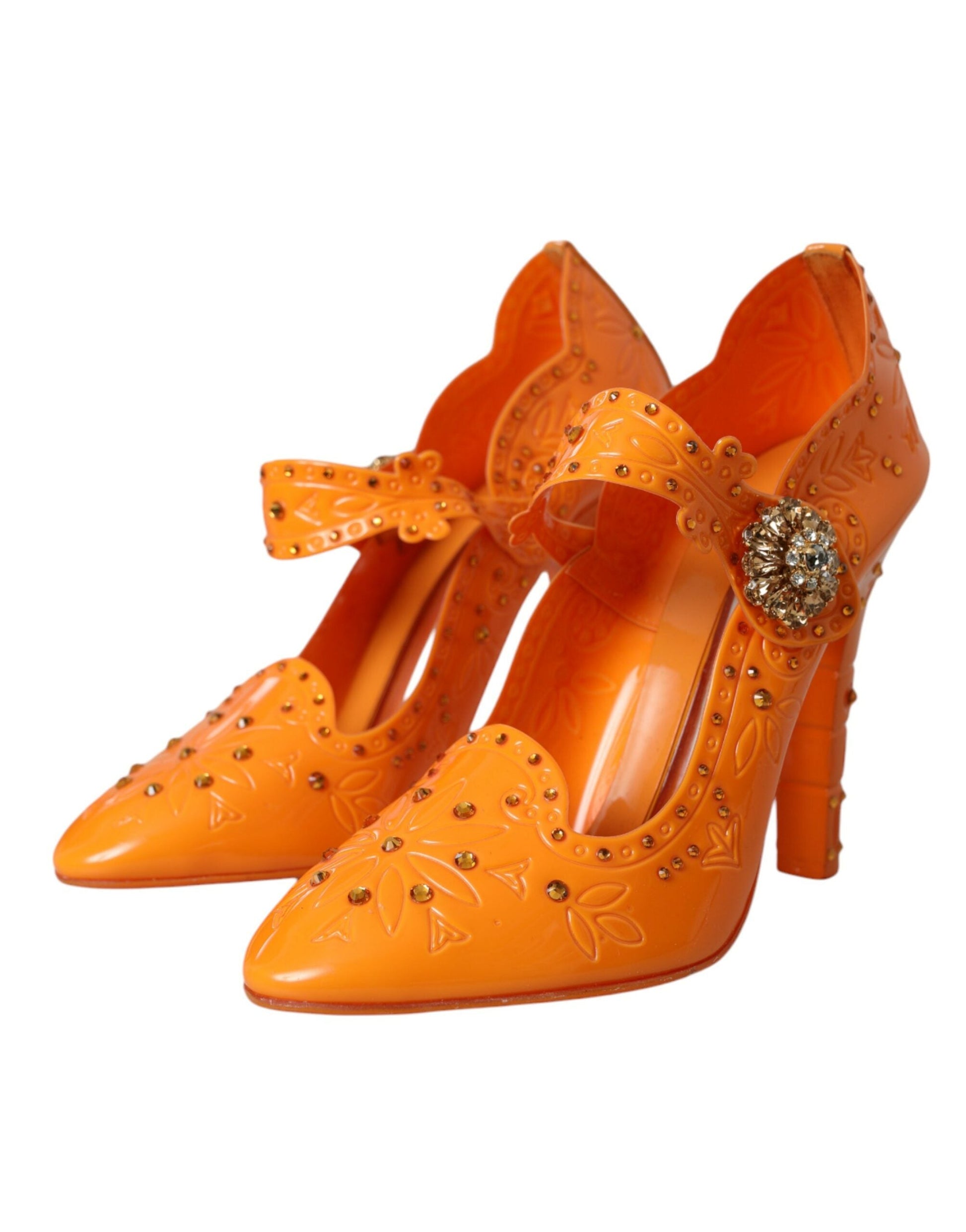 Dolce & Gabbana Orange CINDERELLA Floral Crystal Pumps Shoes | Fashionsarah.com