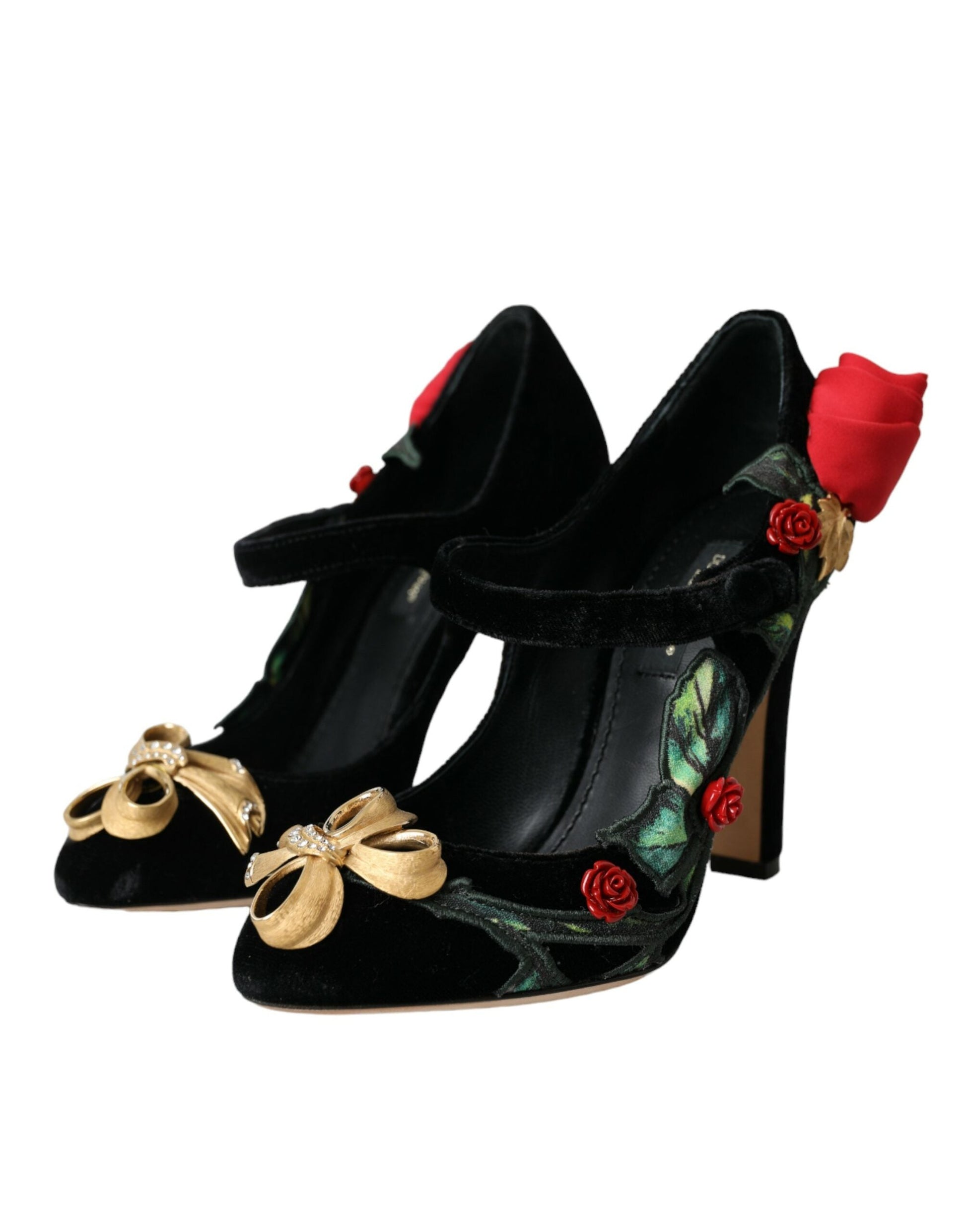 Dolce & Gabbana Black Roses Crystal Brooch Mary Jane Shoes | Fashionsarah.com