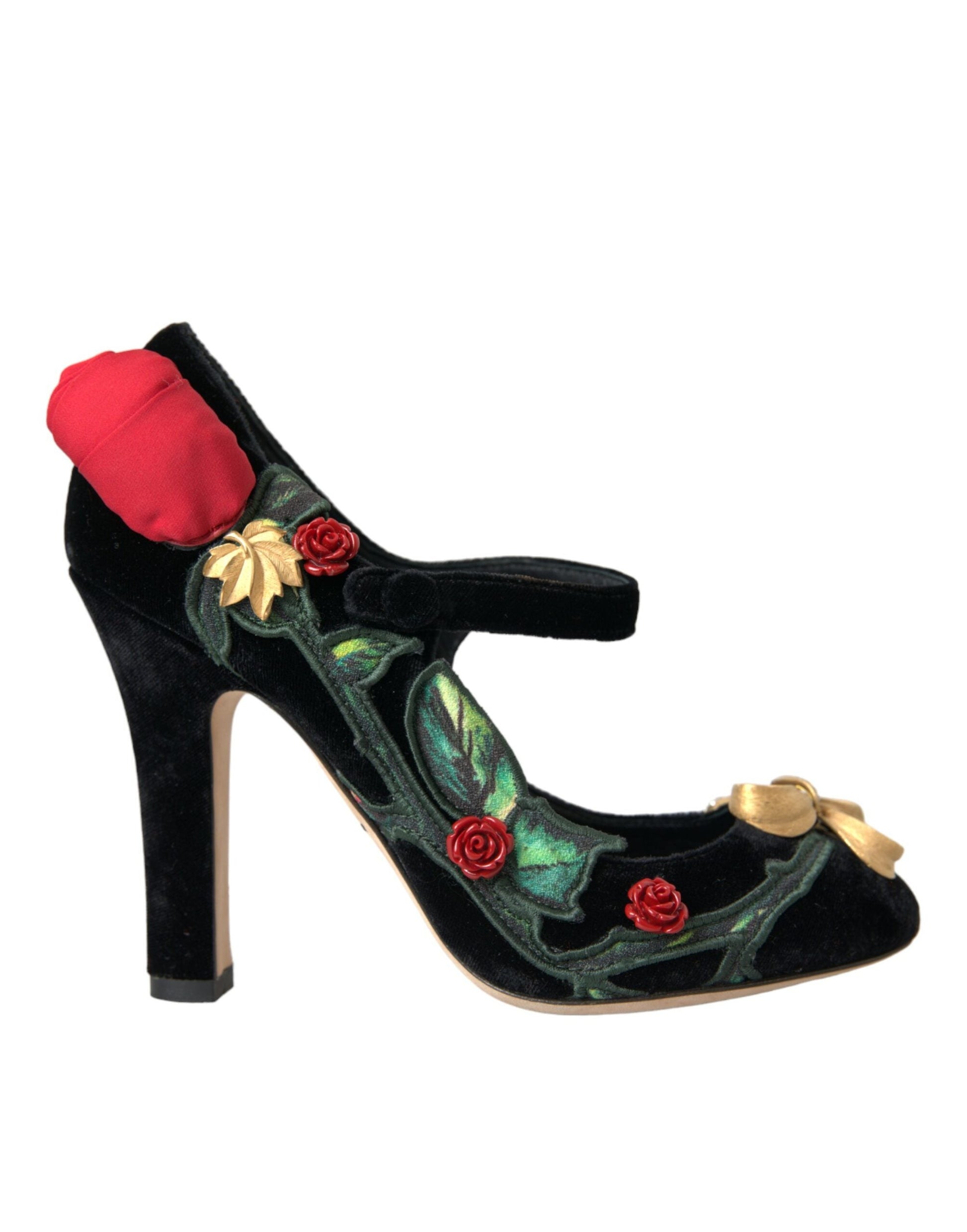 Dolce & Gabbana Black Roses Crystal Brooch Mary Jane Shoes | Fashionsarah.com