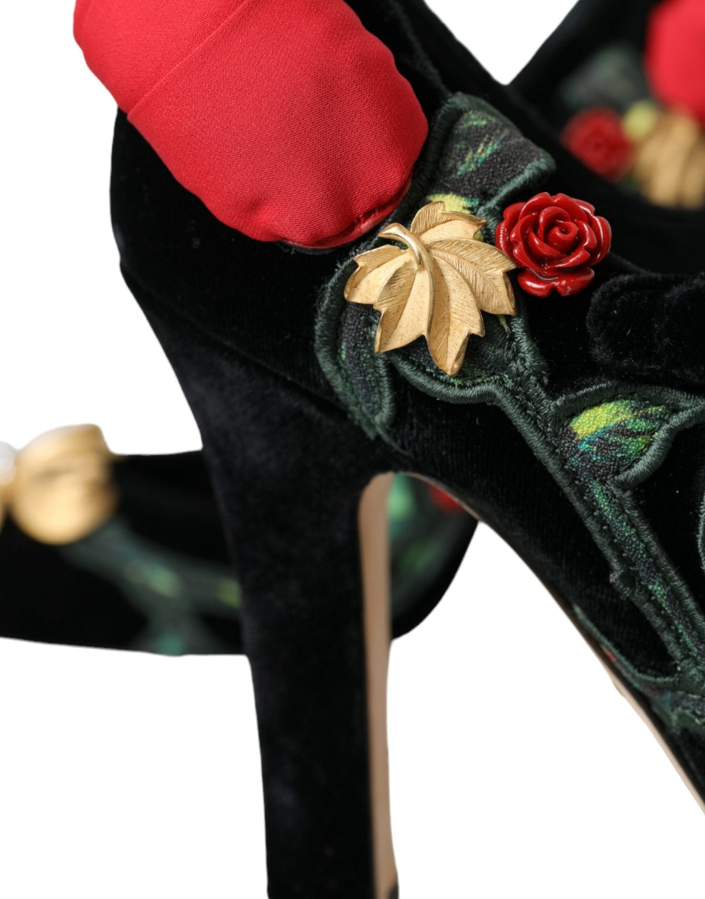 Dolce & Gabbana Black Roses Crystal Brooch Mary Jane Shoes | Fashionsarah.com