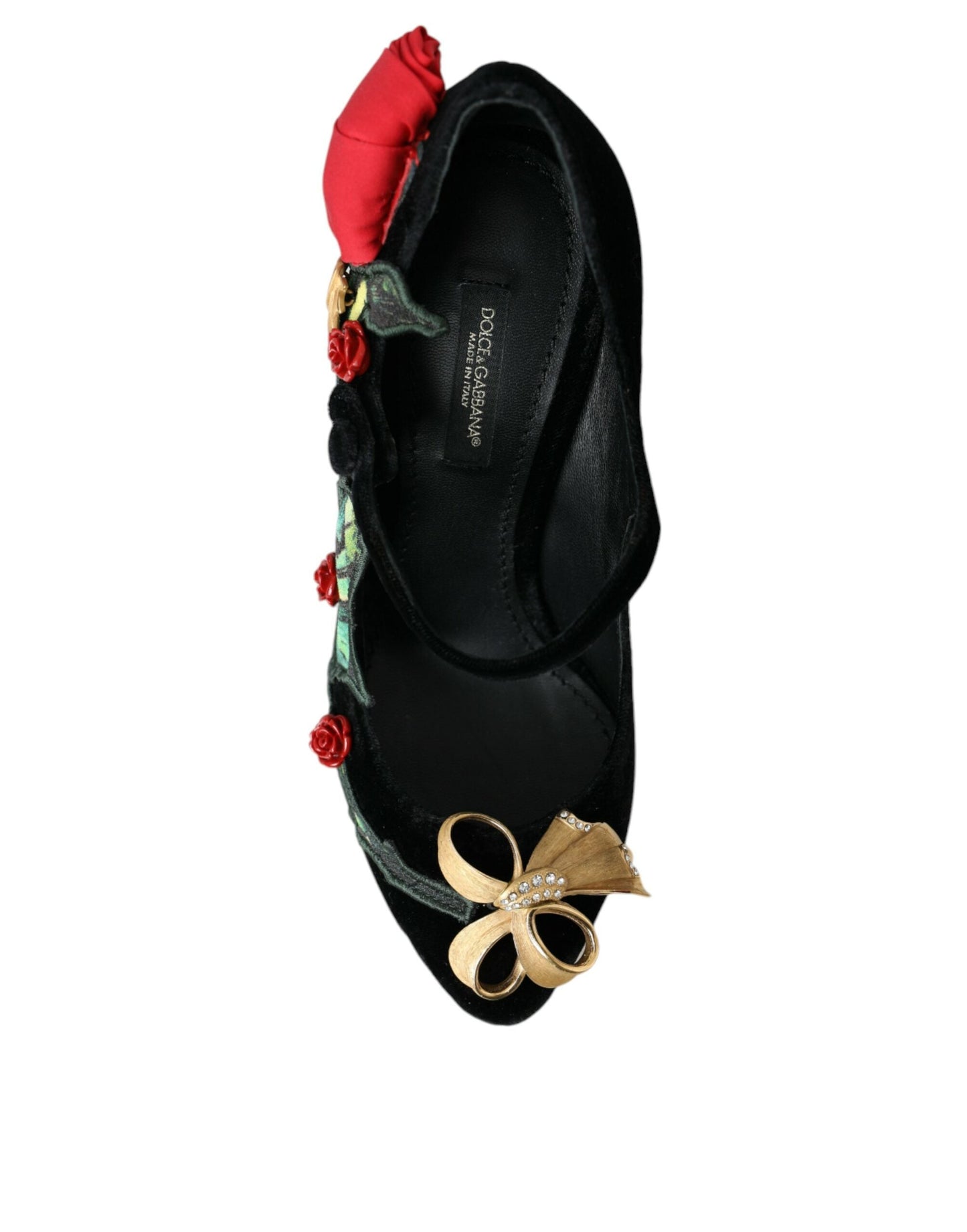 Dolce & Gabbana Black Roses Crystal Brooch Mary Jane Shoes | Fashionsarah.com