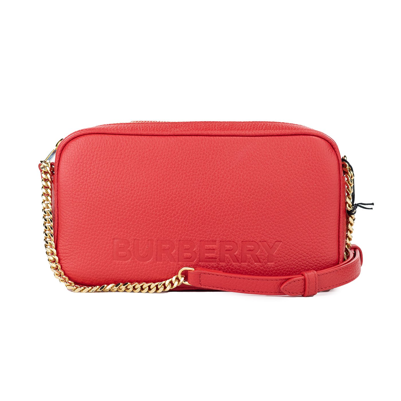 Burberry Small Red Pebbled Leather Elongated Camera Crossbody Bag Purse | Fashionsarah.com