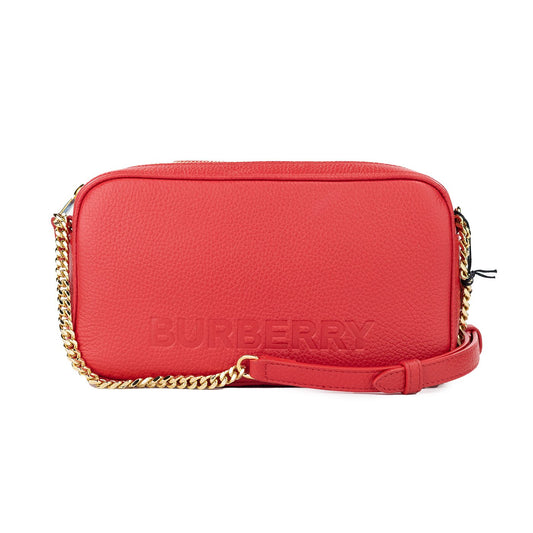 Burberry Small Red Pebbled Leather Elongated Camera Crossbody Bag Purse | Fashionsarah.com