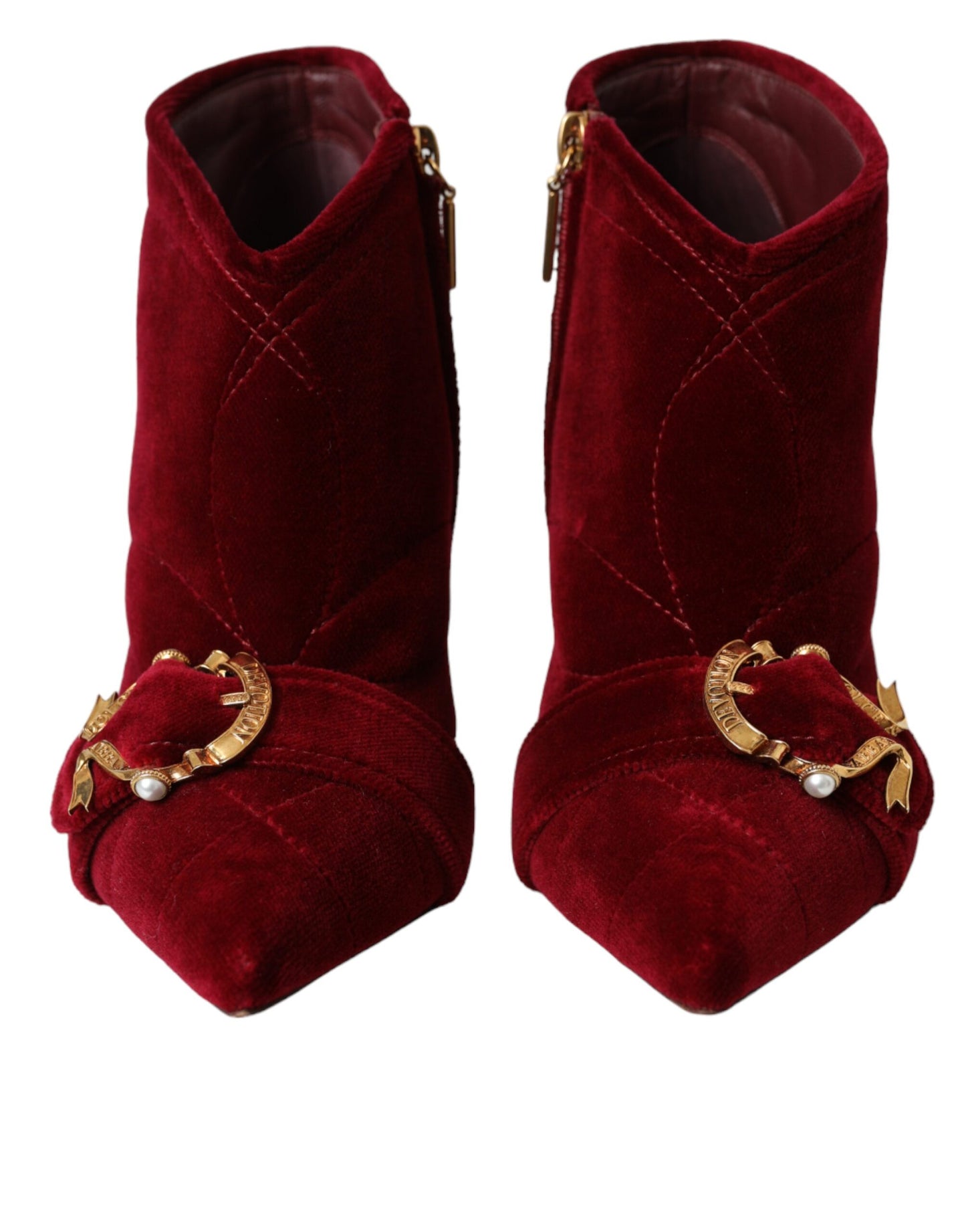 Fashionsarah.com Fashionsarah.com Dolce & Gabbana Dark Red Velvet Devotion Buckle Boots Shoes