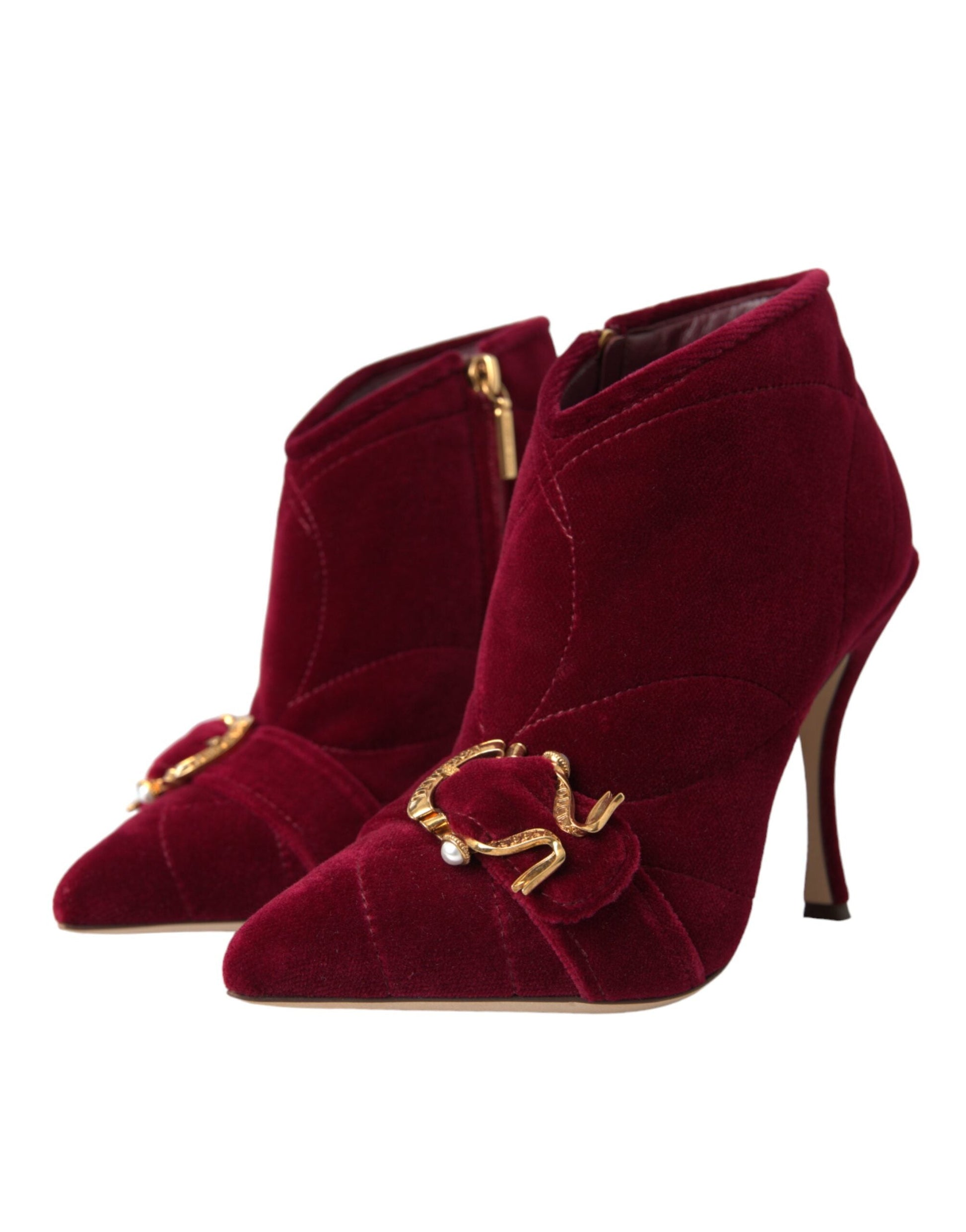 Fashionsarah.com Fashionsarah.com Dolce & Gabbana Dark Red Velvet Devotion Buckle Boots Shoes