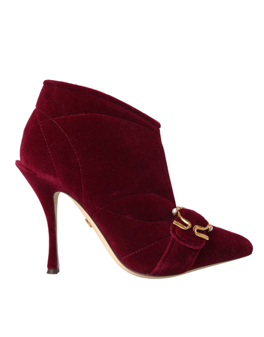 Fashionsarah.com Fashionsarah.com Dolce & Gabbana Dark Red Velvet Devotion Buckle Boots Shoes