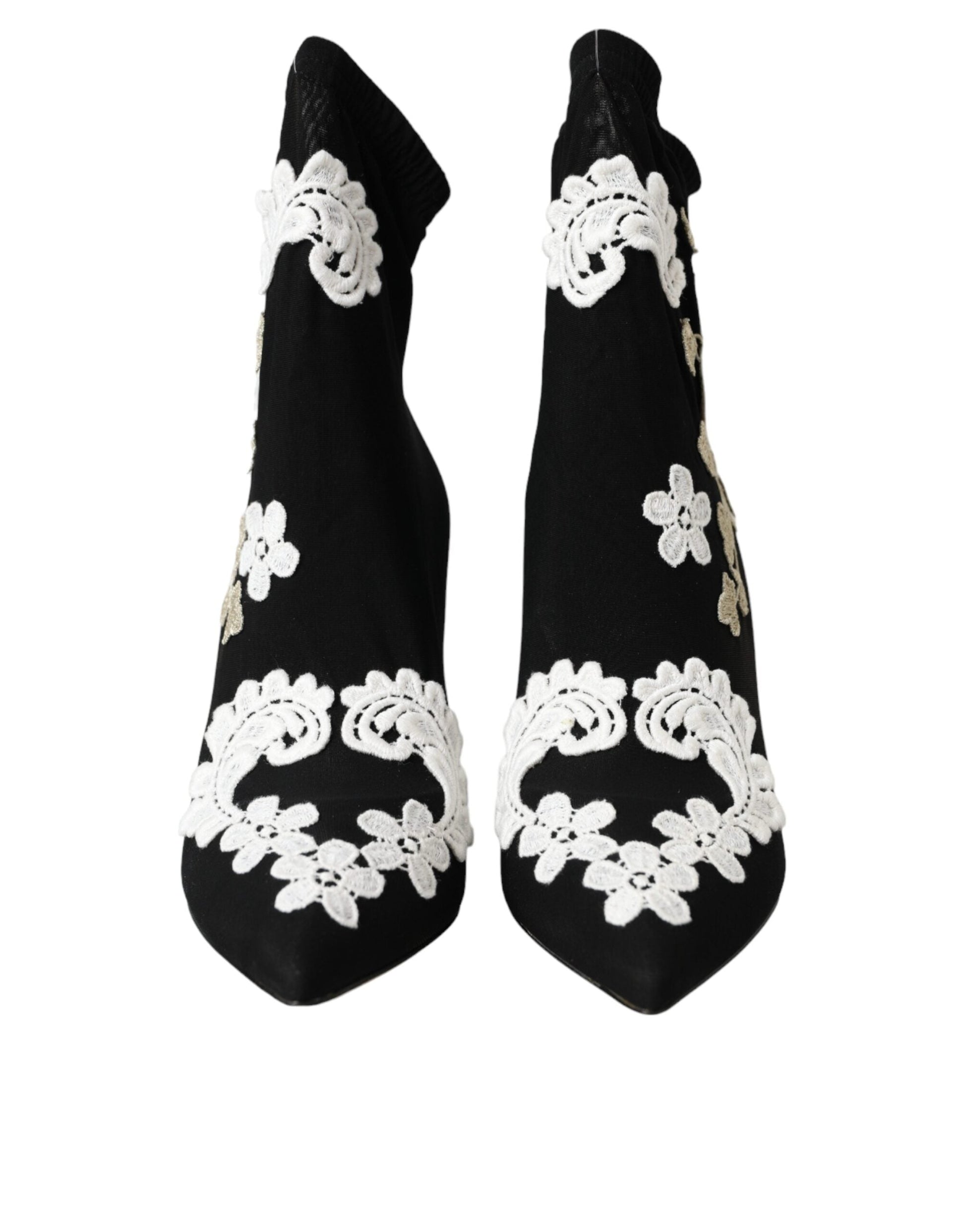 Fashionsarah.com Fashionsarah.com Dolce & Gabbana Black White Embroidery Slip On Boots Shoes