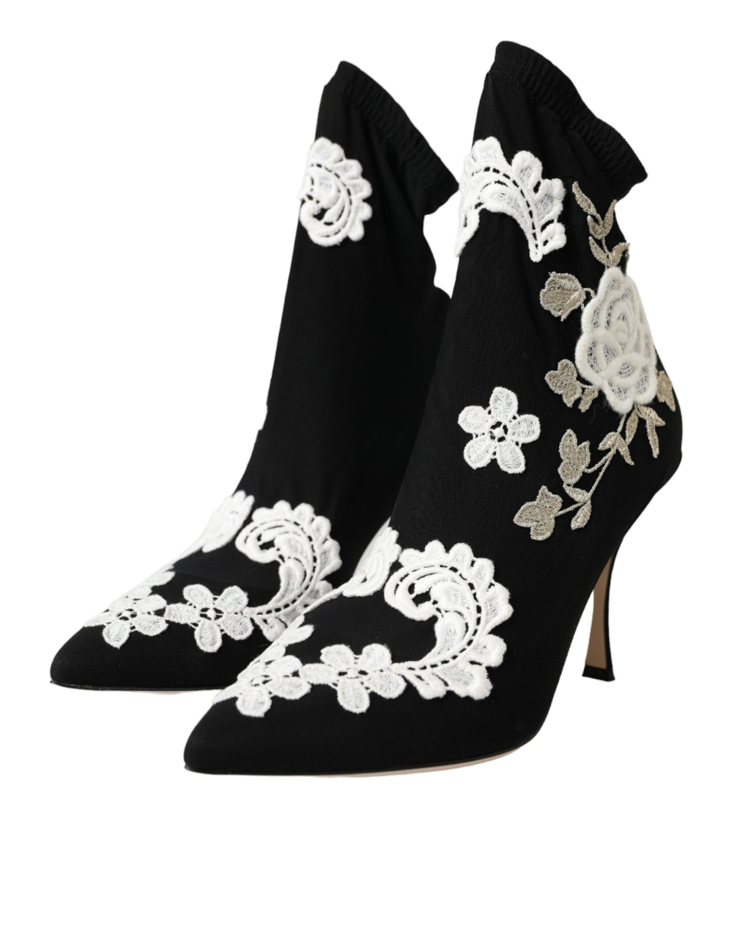 Fashionsarah.com Fashionsarah.com Dolce & Gabbana Black White Embroidery Slip On Boots Shoes