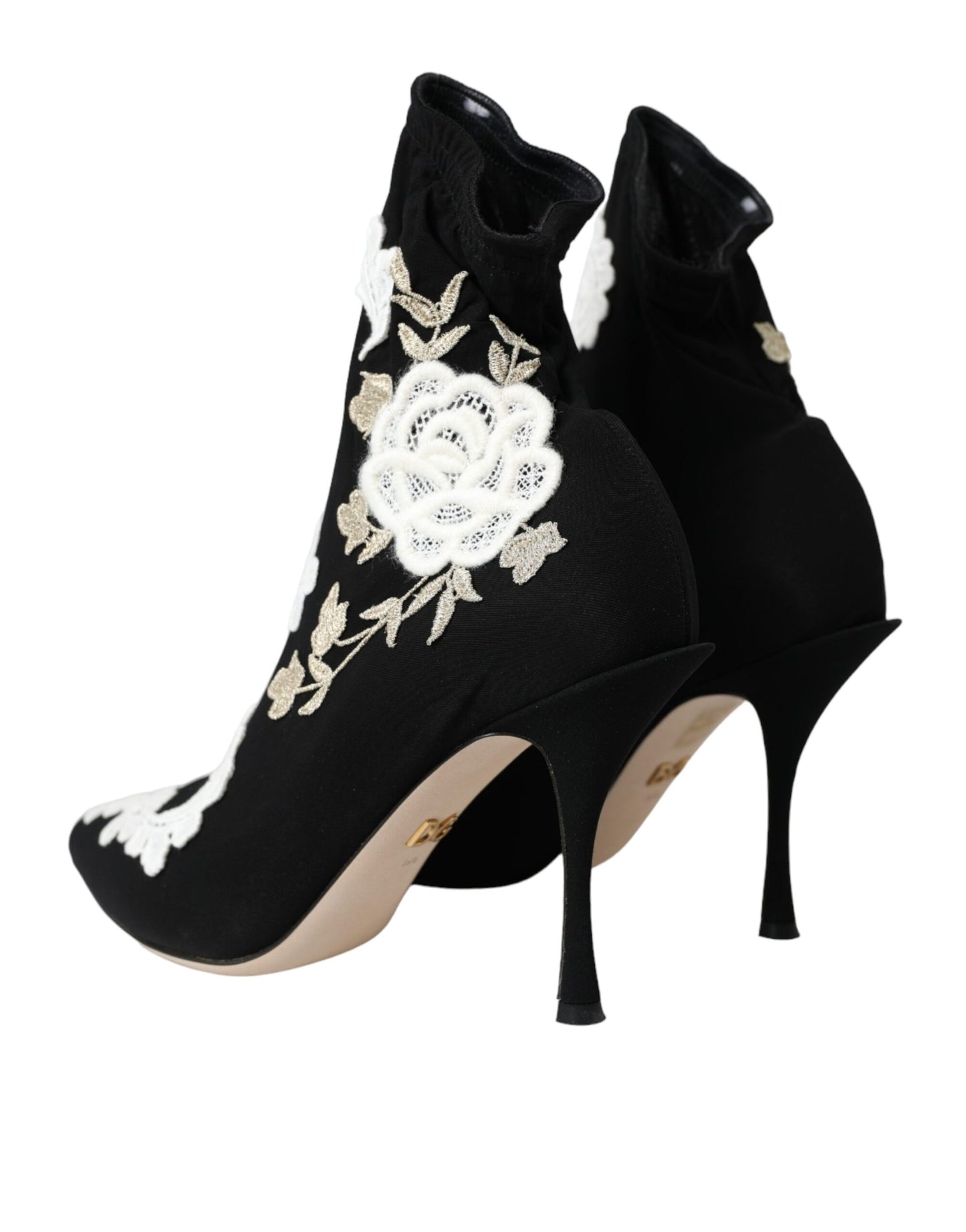 Fashionsarah.com Fashionsarah.com Dolce & Gabbana Black White Embroidery Slip On Boots Shoes