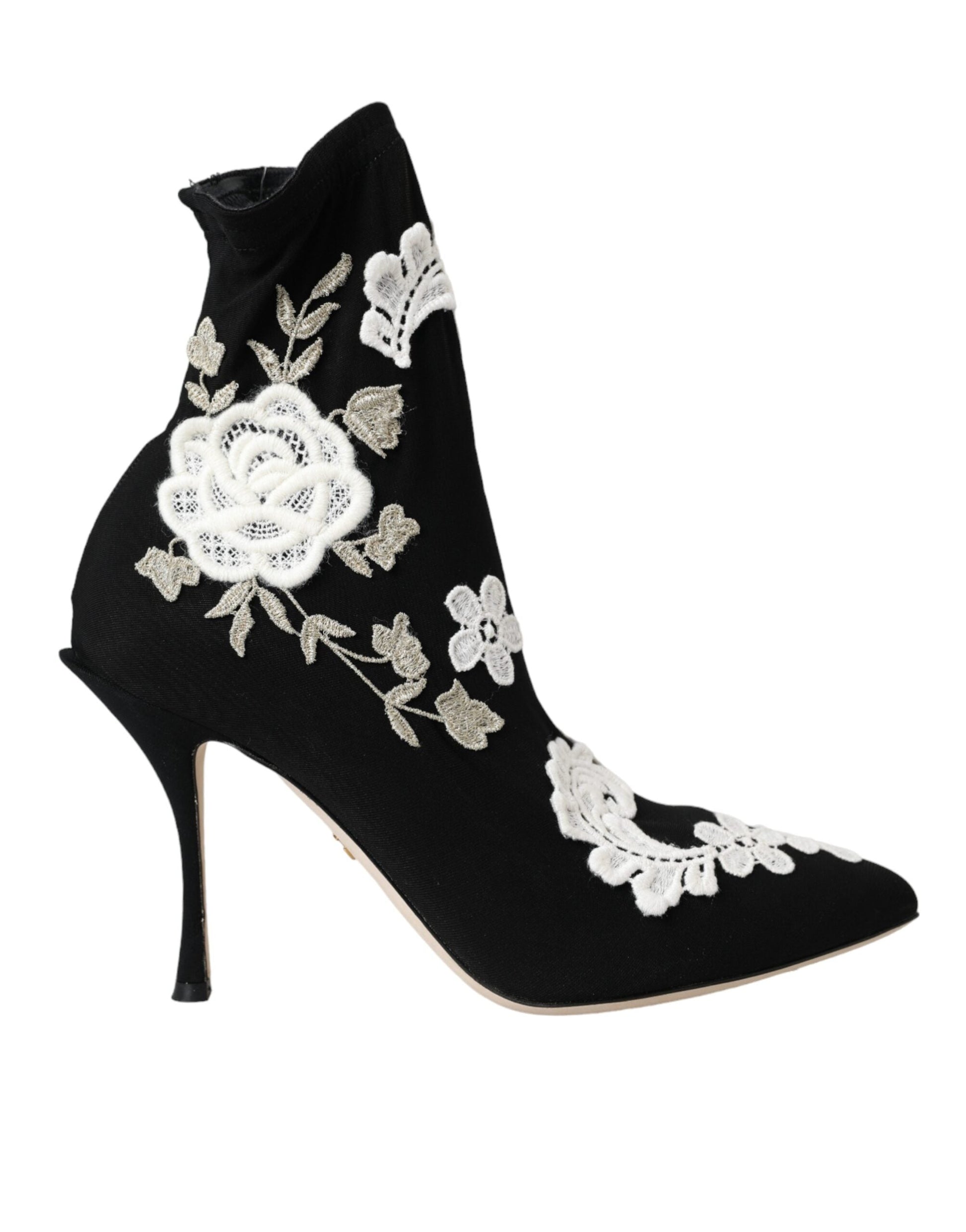 Fashionsarah.com Fashionsarah.com Dolce & Gabbana Black White Embroidery Slip On Boots Shoes