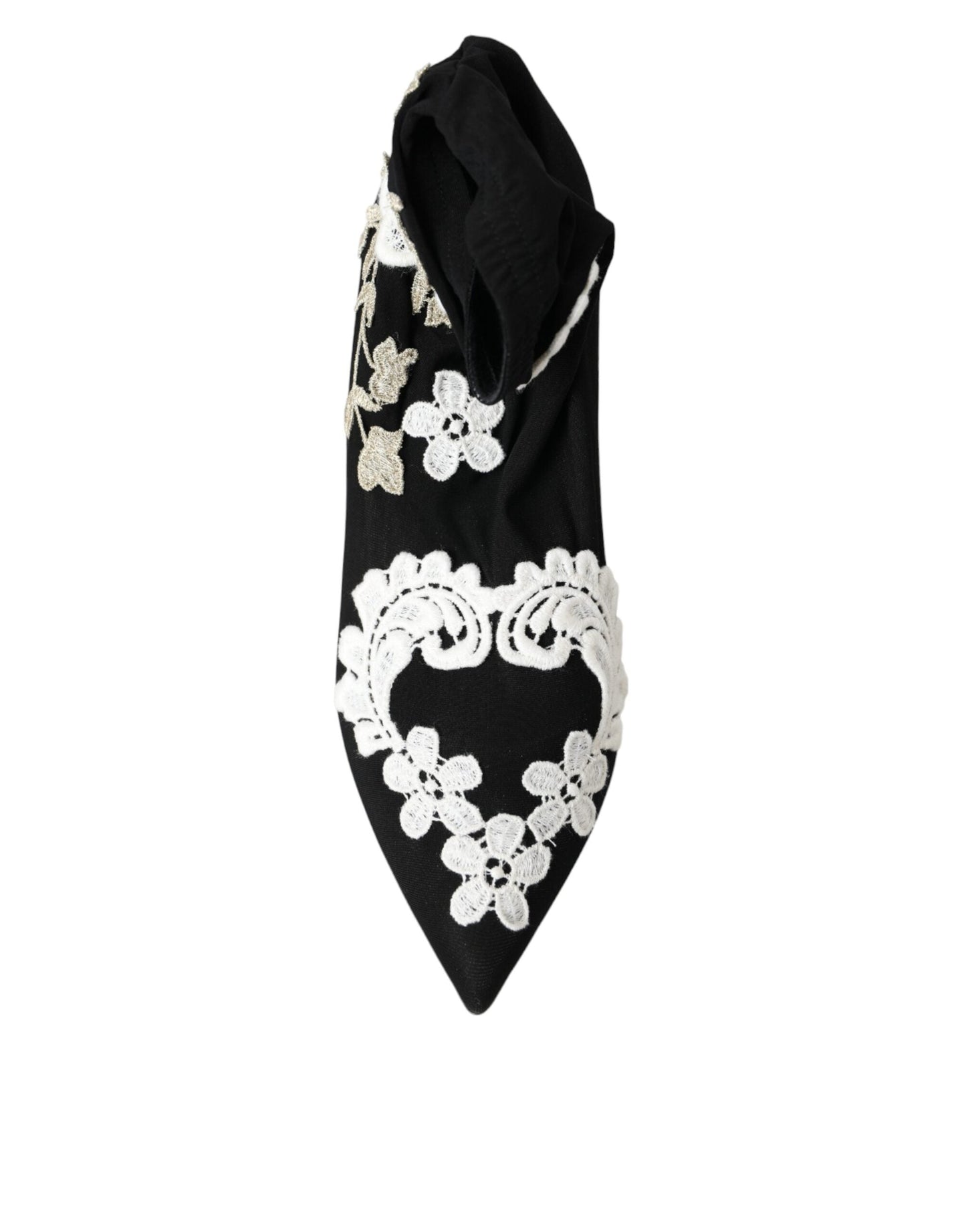 Fashionsarah.com Fashionsarah.com Dolce & Gabbana Black White Embroidery Slip On Boots Shoes