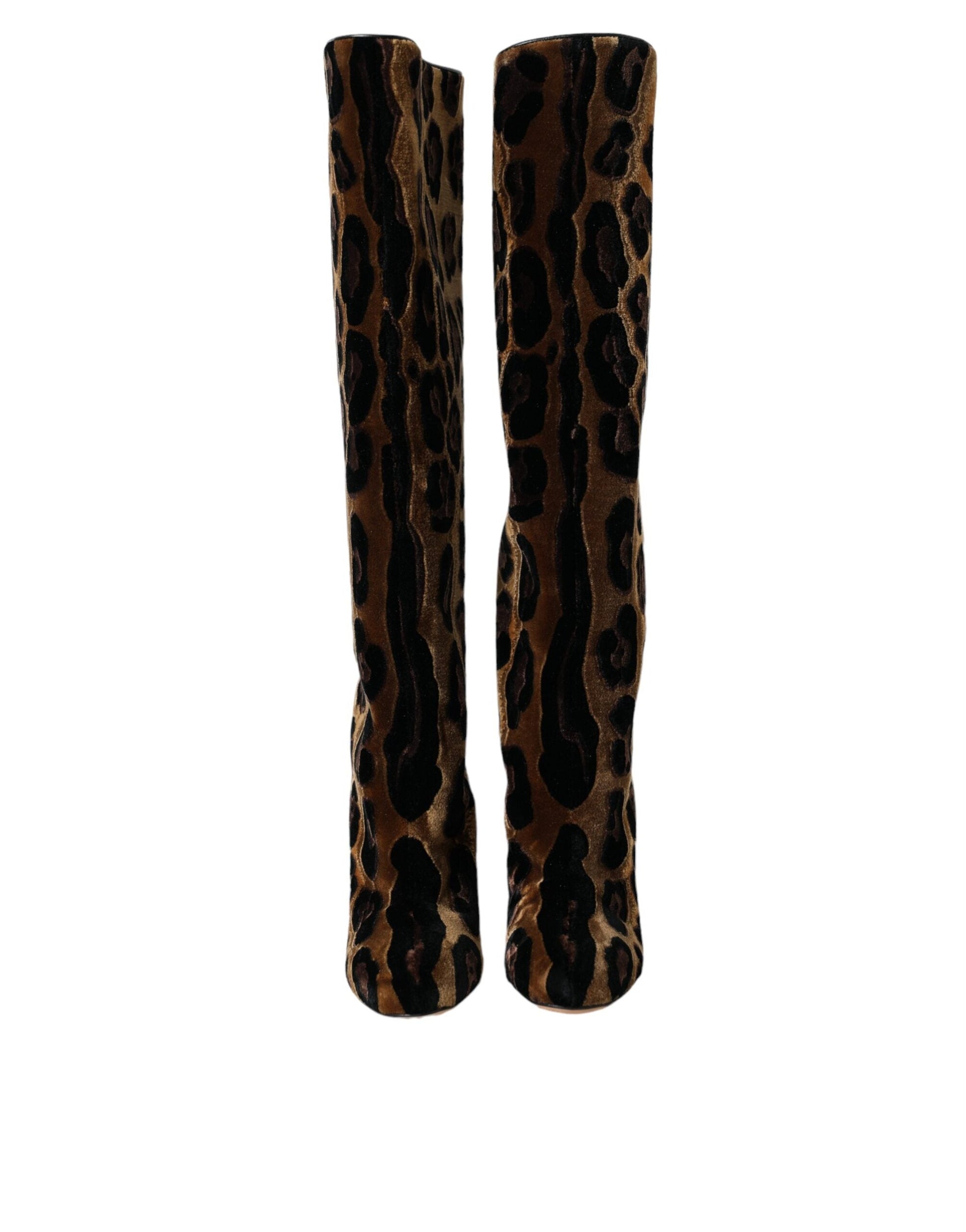 Fashionsarah.com Fashionsarah.com Dolce & Gabbana Brown Giraffe Velvet Leather Boots Shoes