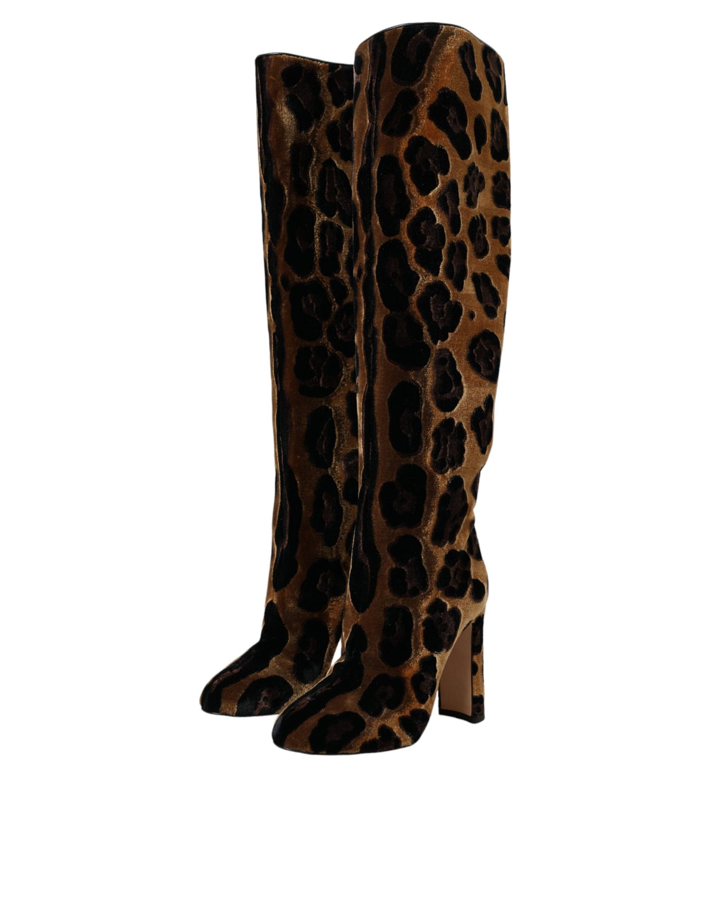 Fashionsarah.com Fashionsarah.com Dolce & Gabbana Brown Giraffe Velvet Leather Boots Shoes