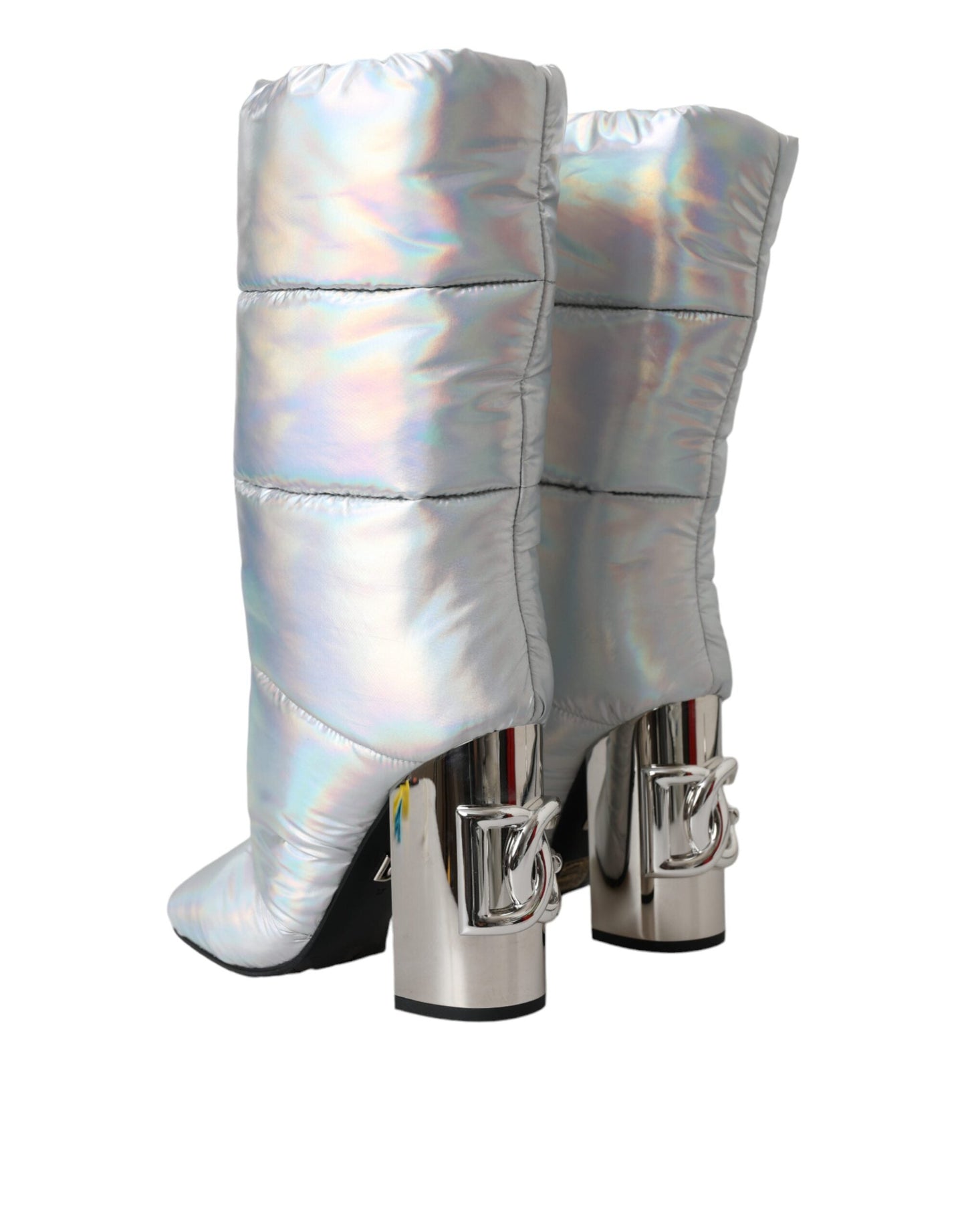 Fashionsarah.com Fashionsarah.com Dolce & Gabbana Silver Padded DG Logo Heels Boots Shoes