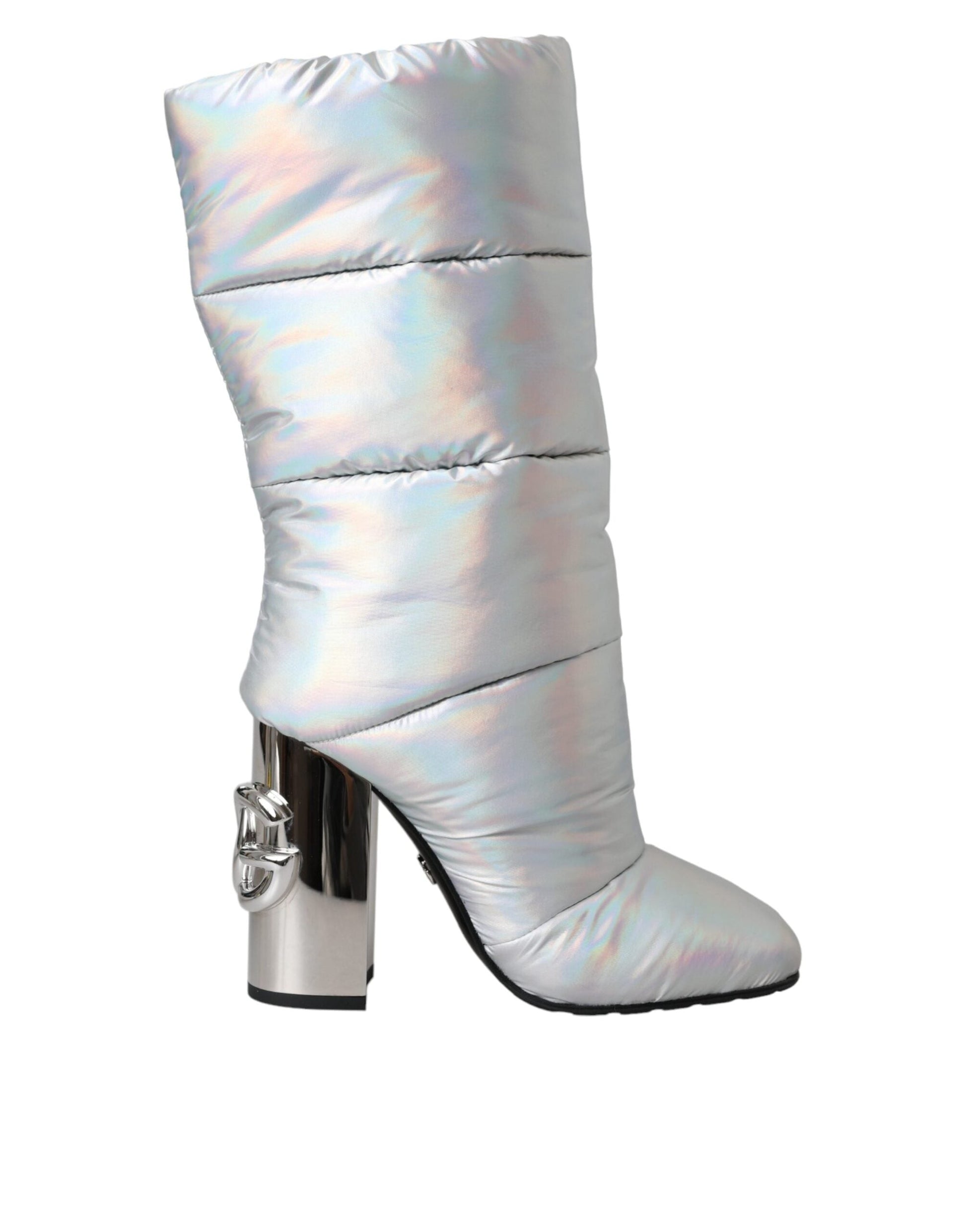 Fashionsarah.com Fashionsarah.com Dolce & Gabbana Silver Padded DG Logo Heels Boots Shoes