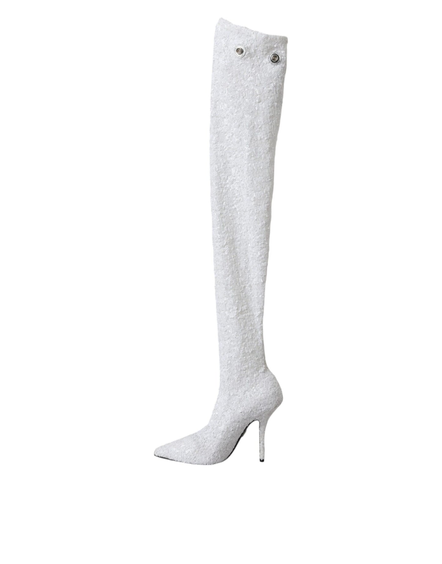 Dolce & Gabbana White Heels Stiletto Knee High Boots Shoes | Fashionsarah.com