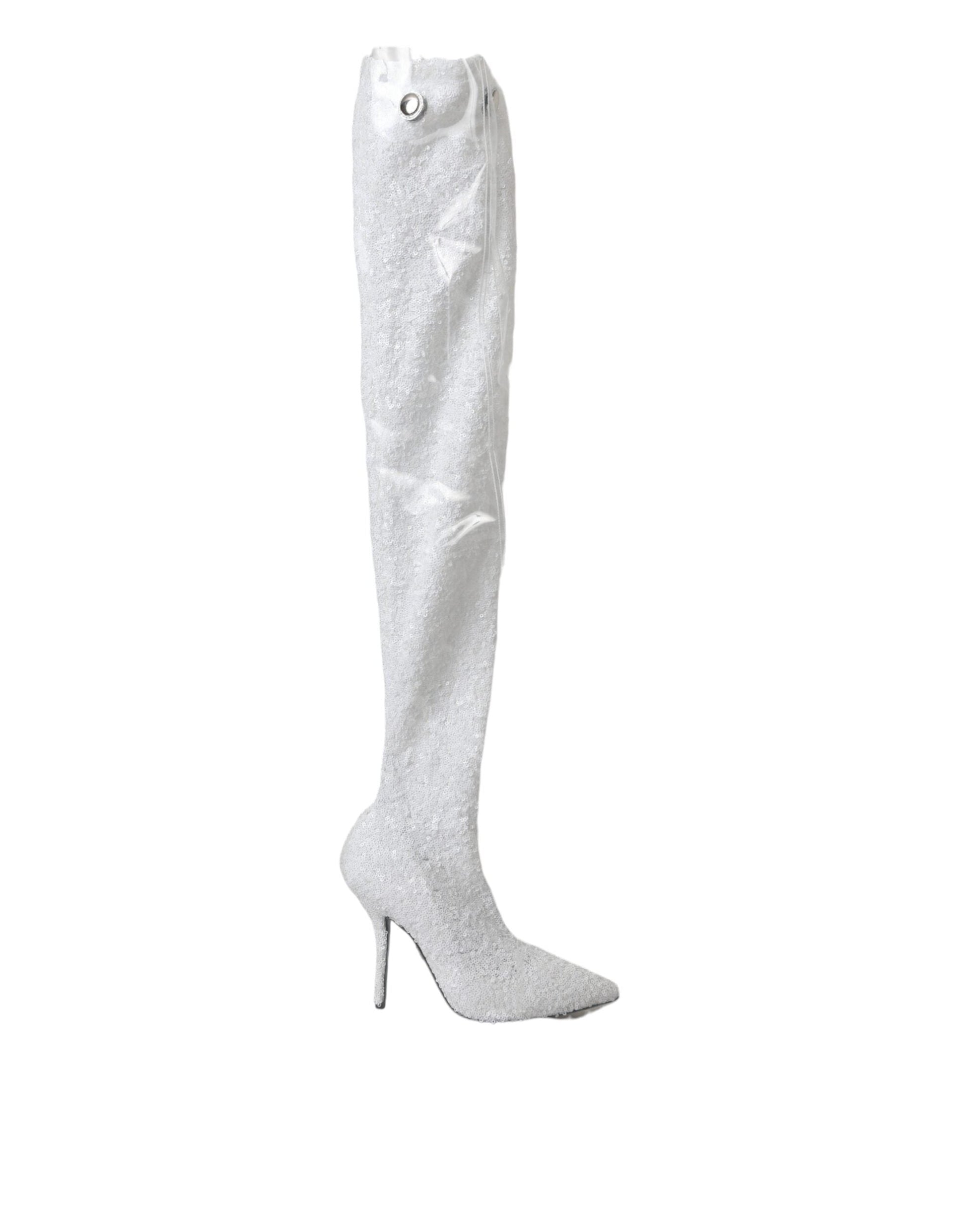 Fashionsarah.com Fashionsarah.com Dolce & Gabbana White Heels Stiletto Knee High Boots Shoes