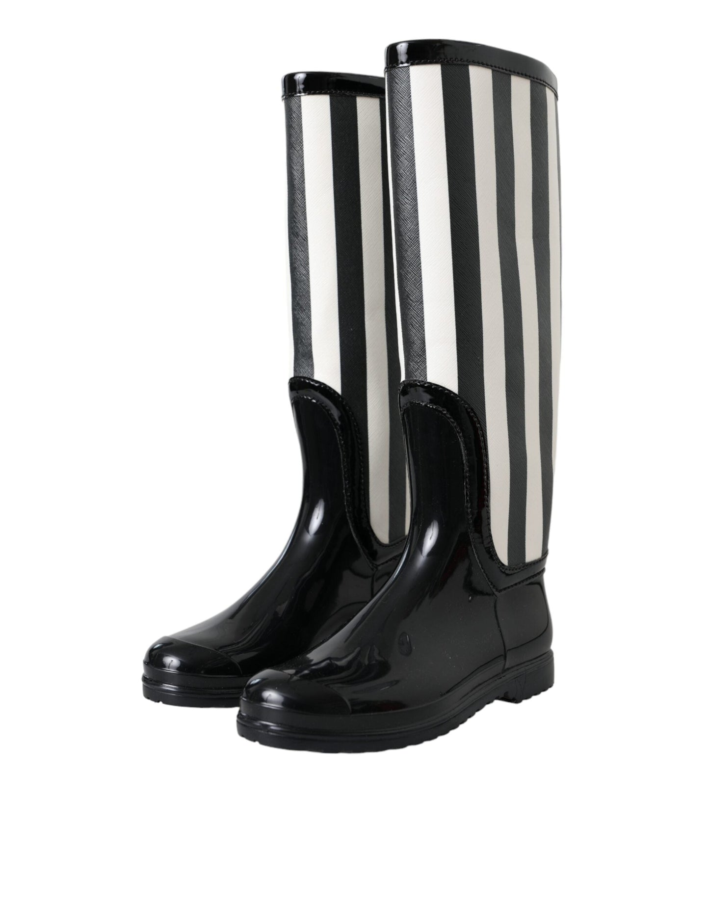 Fashionsarah.com Fashionsarah.com Dolce & Gabbana Black Rubber Knee High Flat Boots Shoes