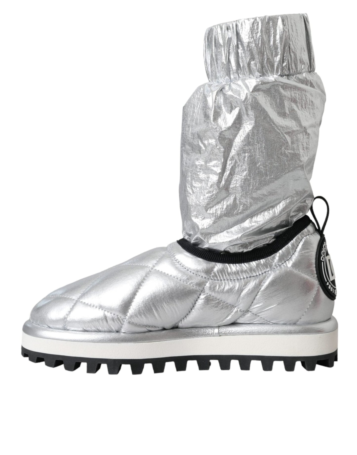 Fashionsarah.com Fashionsarah.com Dolce & Gabbana Metallic Silver Quilted Logo Patch Boot Shoes