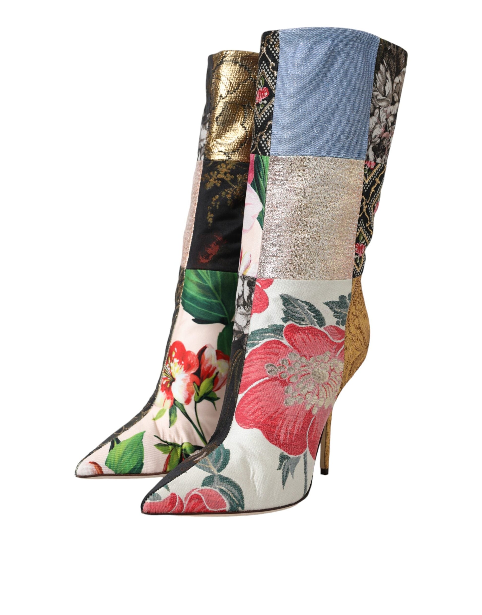 Fashionsarah.com Fashionsarah.com Dolce & Gabbana Multicolor Patchwork Print Heeled Boots Shoes