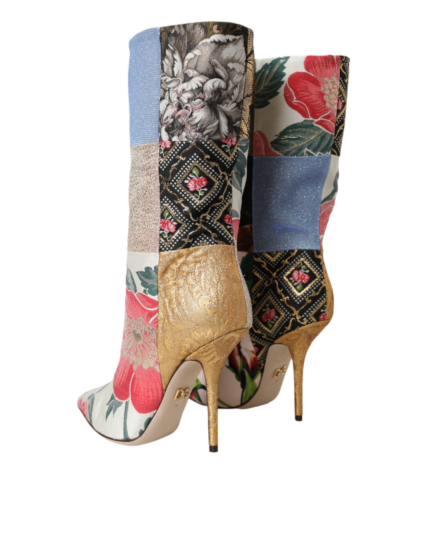 Dolce & Gabbana Multicolor Patchwork Print Heeled Boots Shoes | Fashionsarah.com