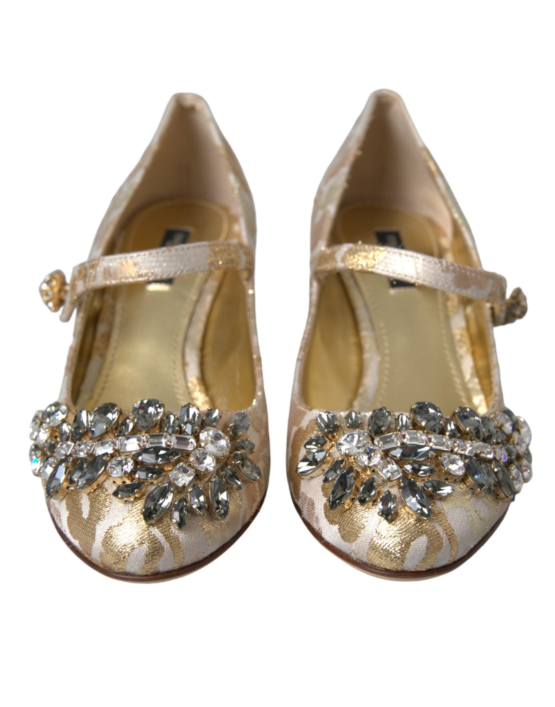 Dolce & Gabbana Gold Jacquard Crystal Mary Janes Pumps Shoes | Fashionsarah.com