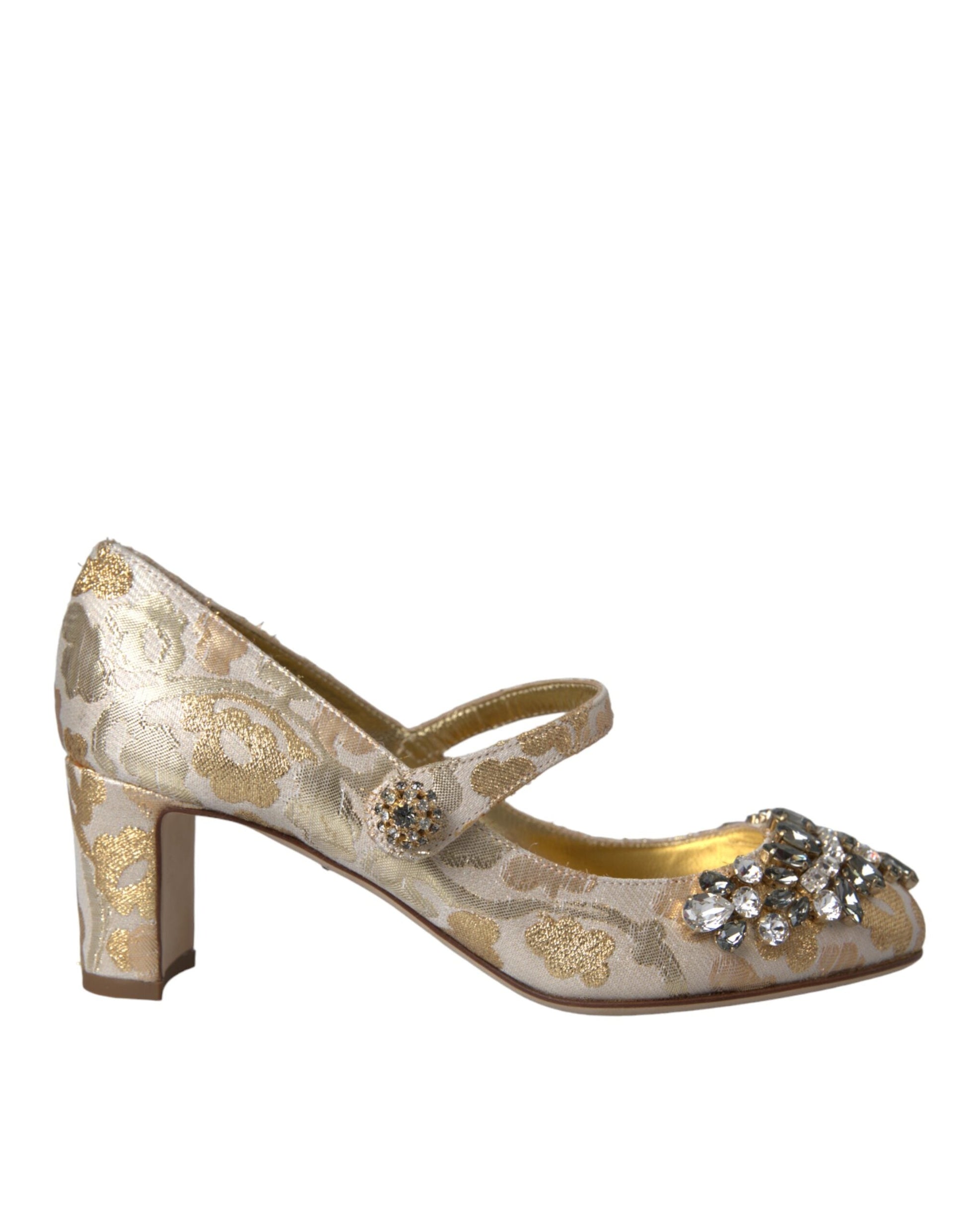 Dolce & Gabbana Gold Jacquard Crystal Mary Janes Pumps Shoes | Fashionsarah.com