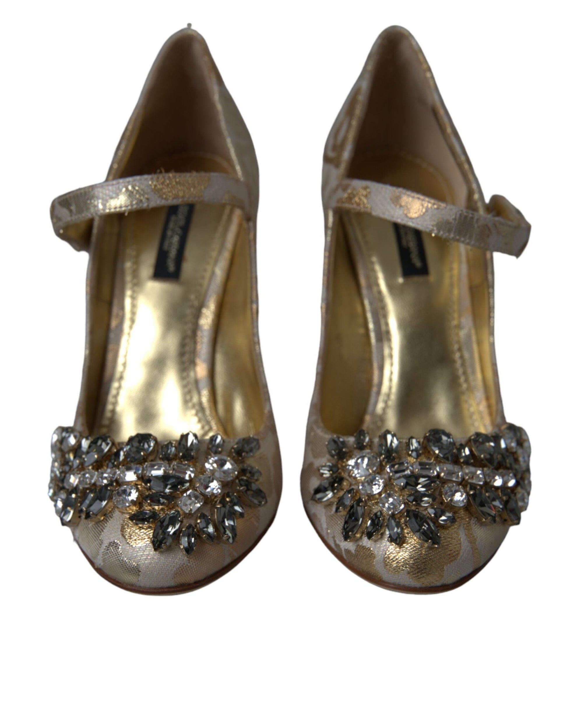 Dolce & Gabbana Gold Jacquard Crystal Mary Janes Pumps Shoes | Fashionsarah.com