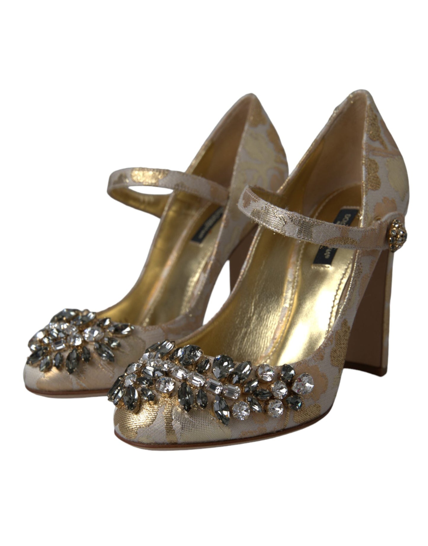 Dolce & Gabbana Gold Jacquard Crystal Mary Janes Pumps Shoes | Fashionsarah.com