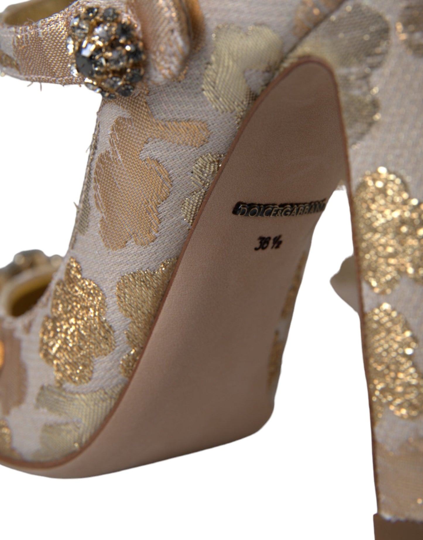 Dolce & Gabbana Gold Jacquard Crystal Mary Janes Pumps Shoes | Fashionsarah.com