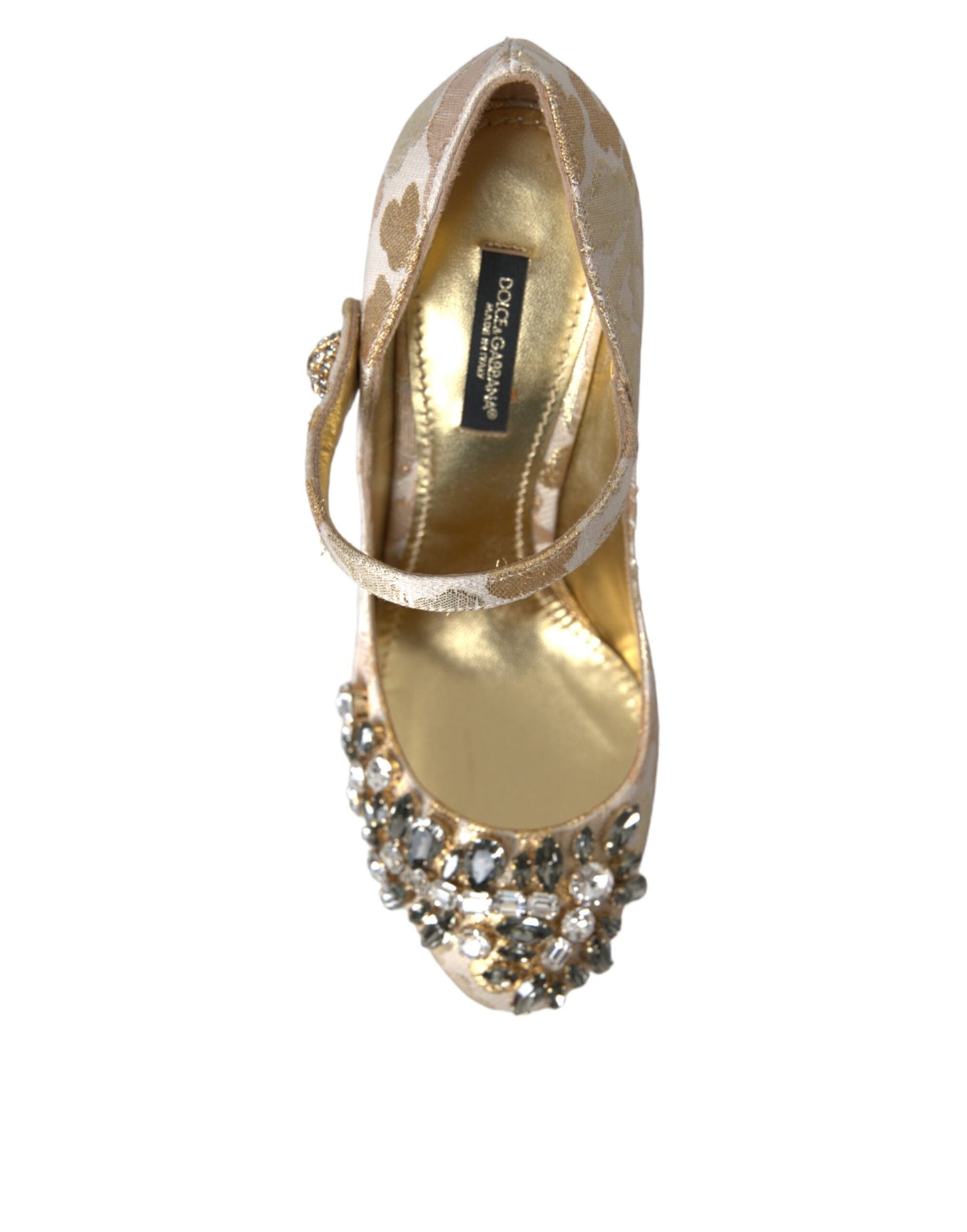 Dolce & Gabbana Gold Jacquard Crystal Mary Janes Pumps Shoes | Fashionsarah.com