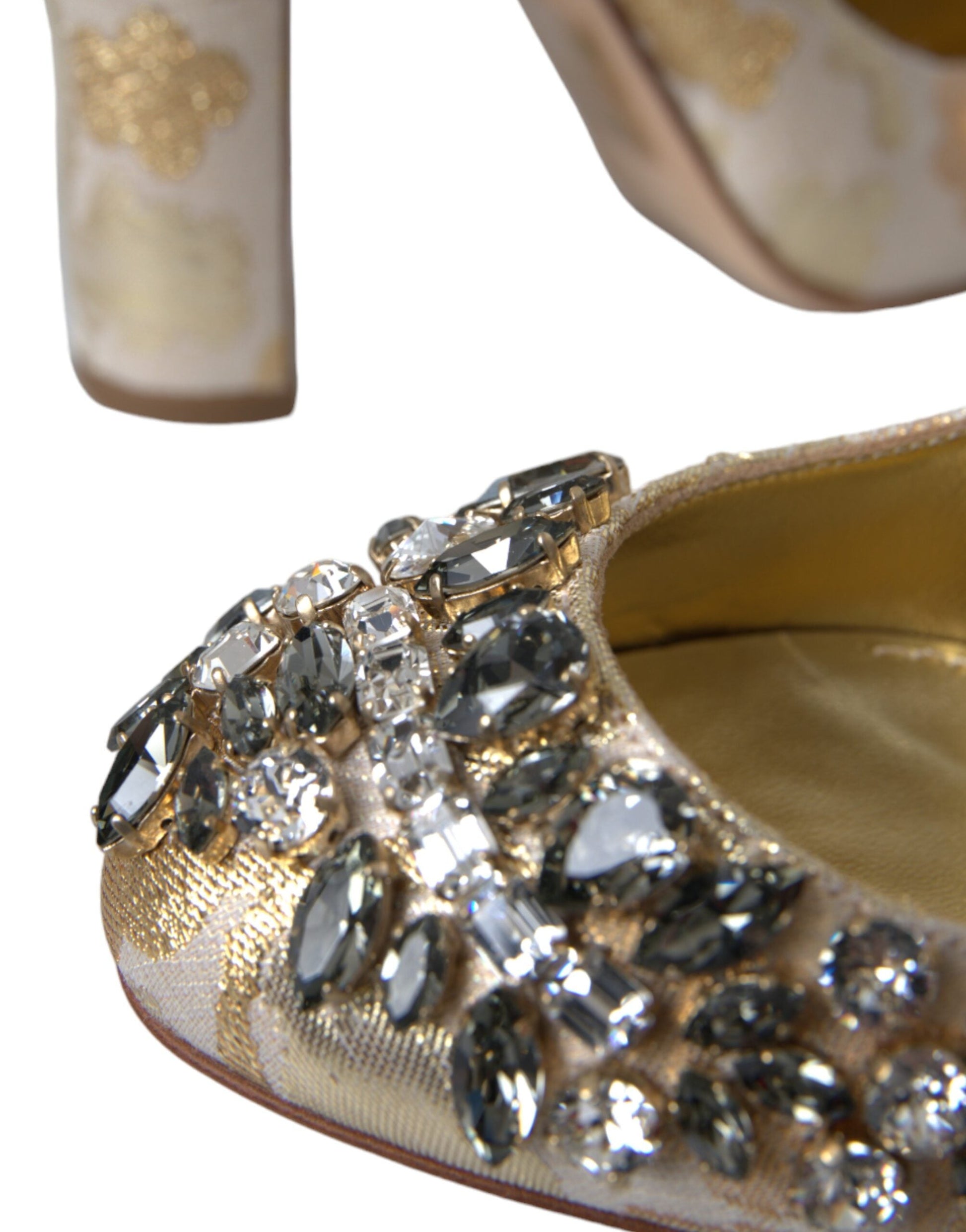 Dolce & Gabbana Gold Jacquard Crystal Mary Janes Pumps Shoes | Fashionsarah.com