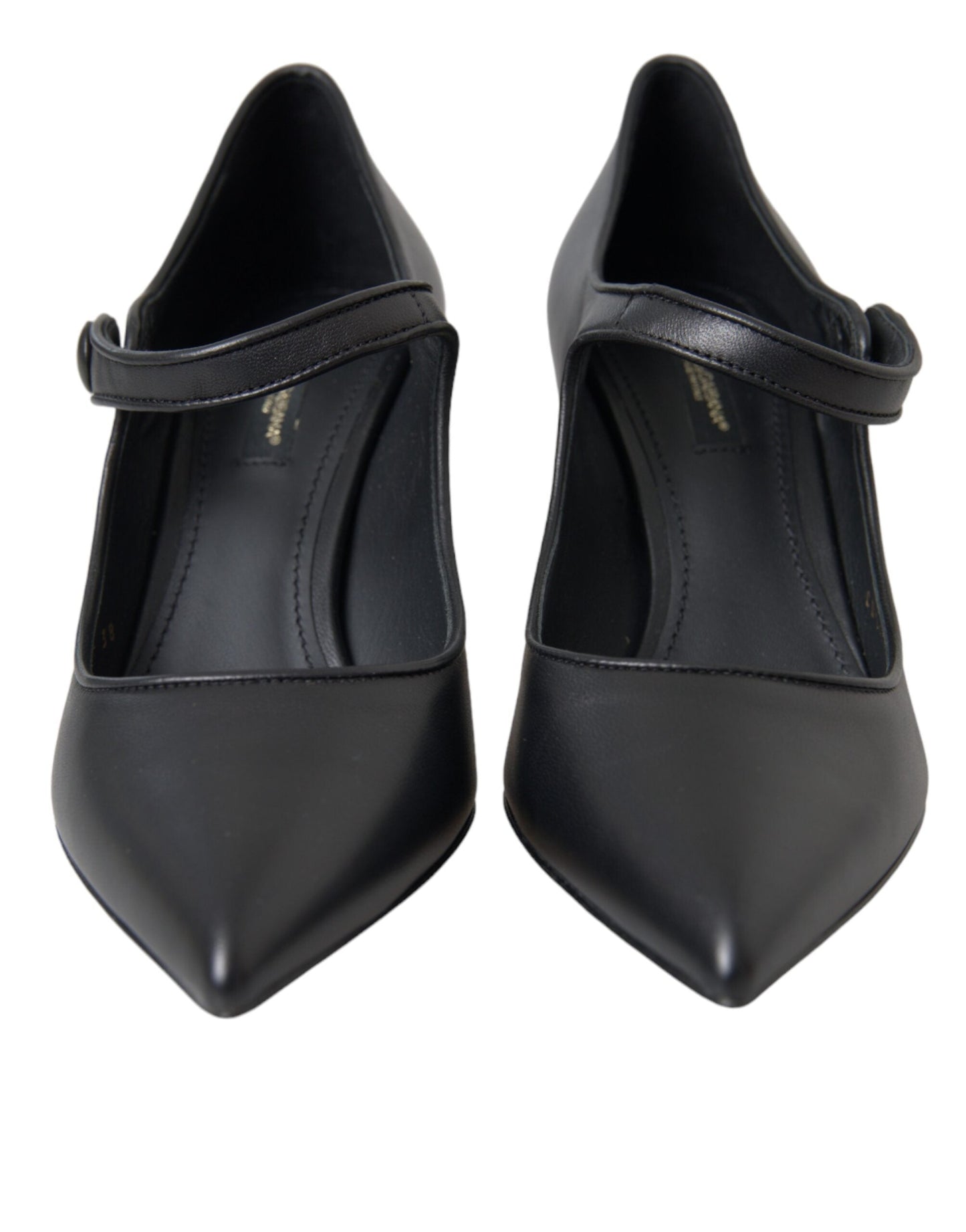 Dolce & Gabbana Black Leather Logo Heels Mary Janes Pumps Shoes | Fashionsarah.com