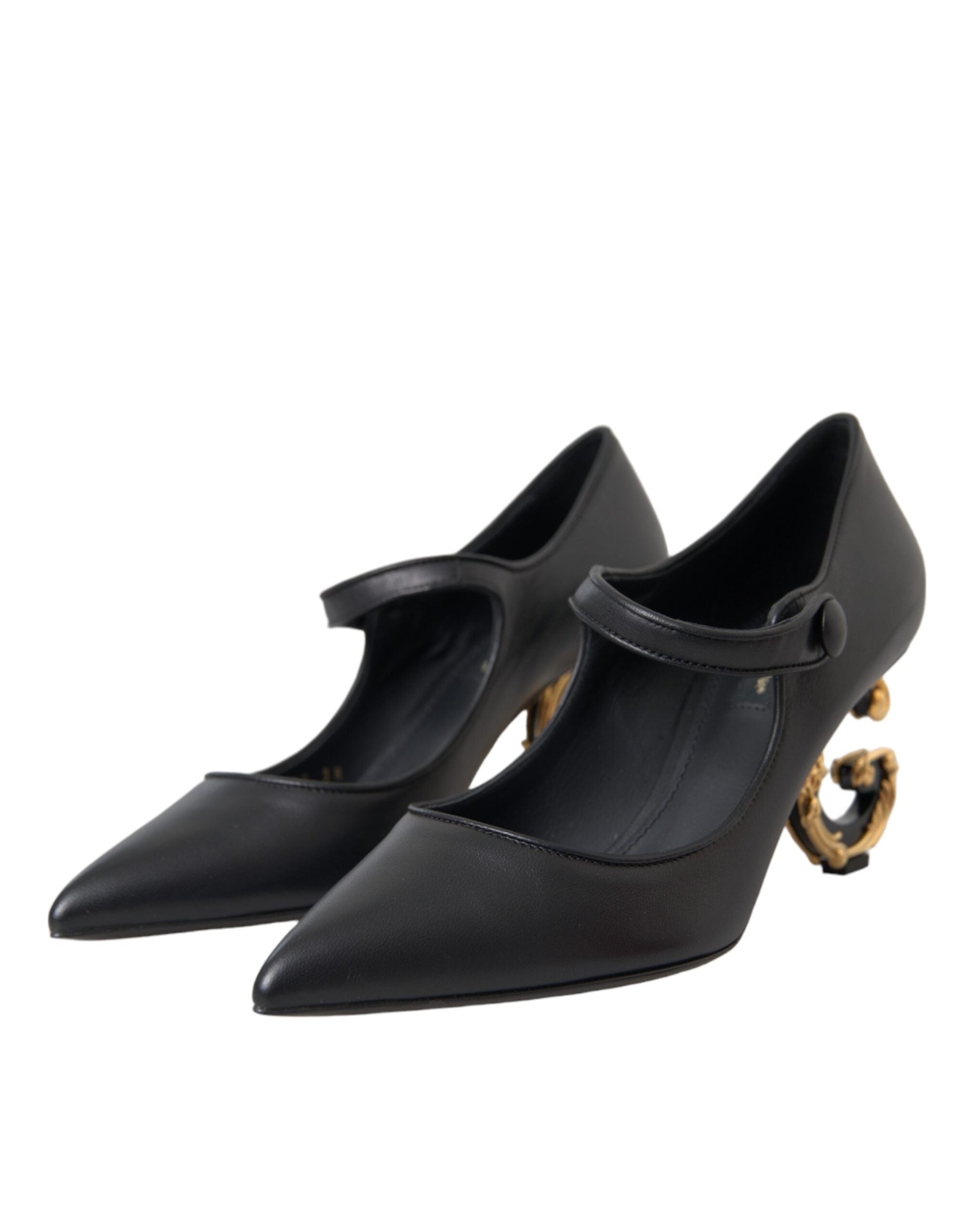 Dolce & Gabbana Black Leather Logo Heels Mary Janes Pumps Shoes | Fashionsarah.com