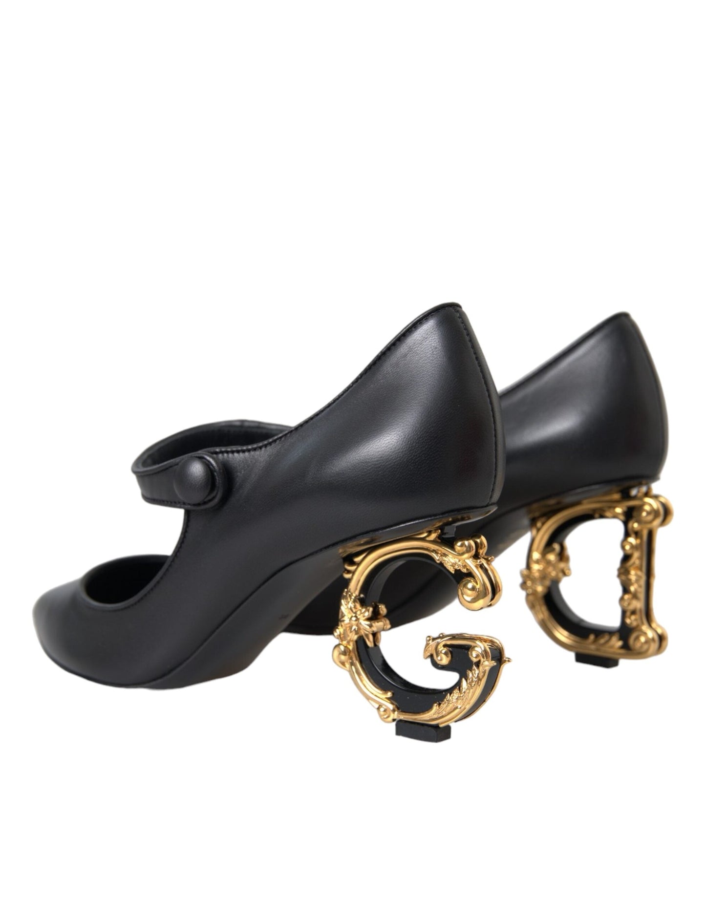 Dolce & Gabbana Black Leather Logo Heels Mary Janes Pumps Shoes | Fashionsarah.com