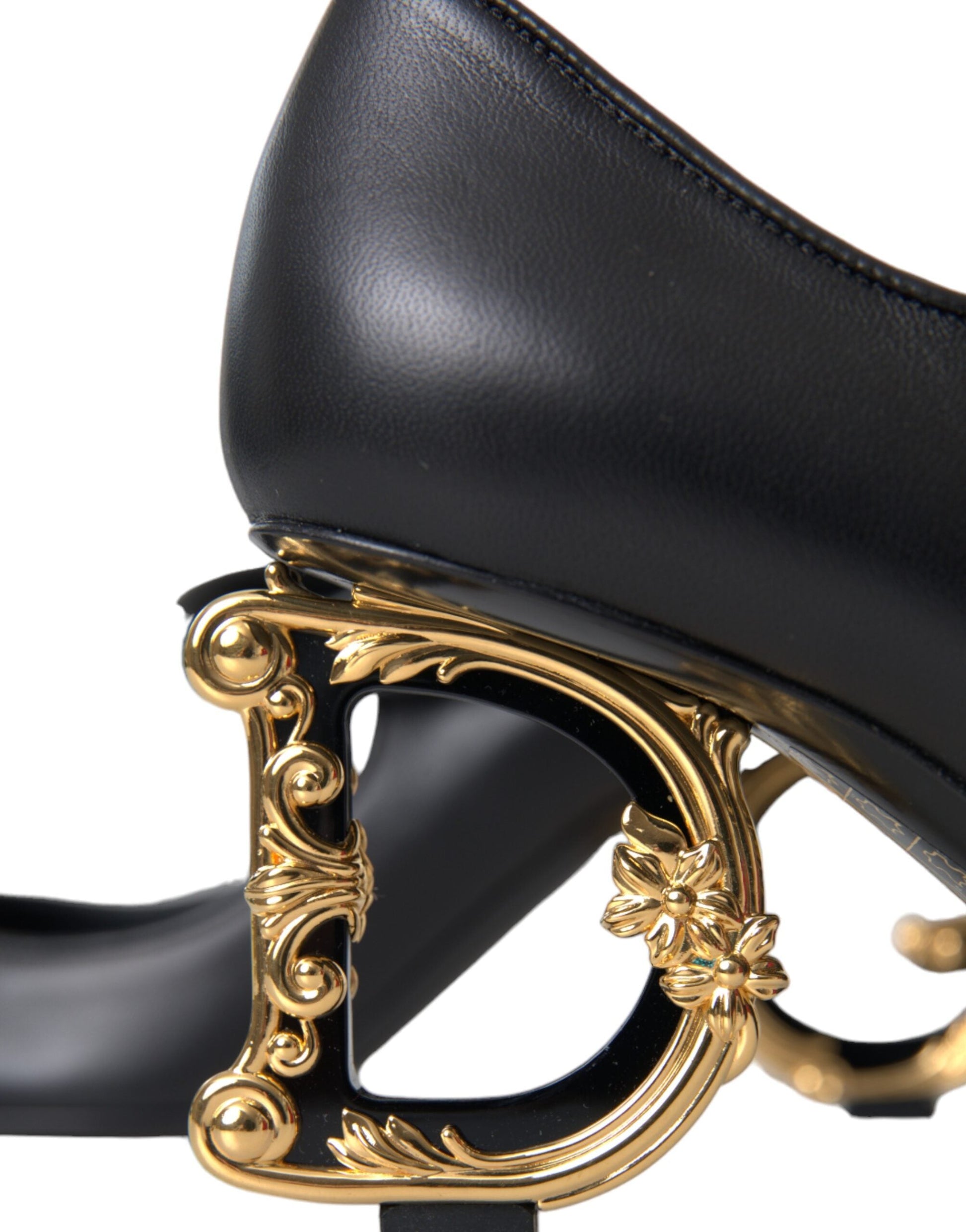 Dolce & Gabbana Black Leather Logo Heels Mary Janes Pumps Shoes | Fashionsarah.com