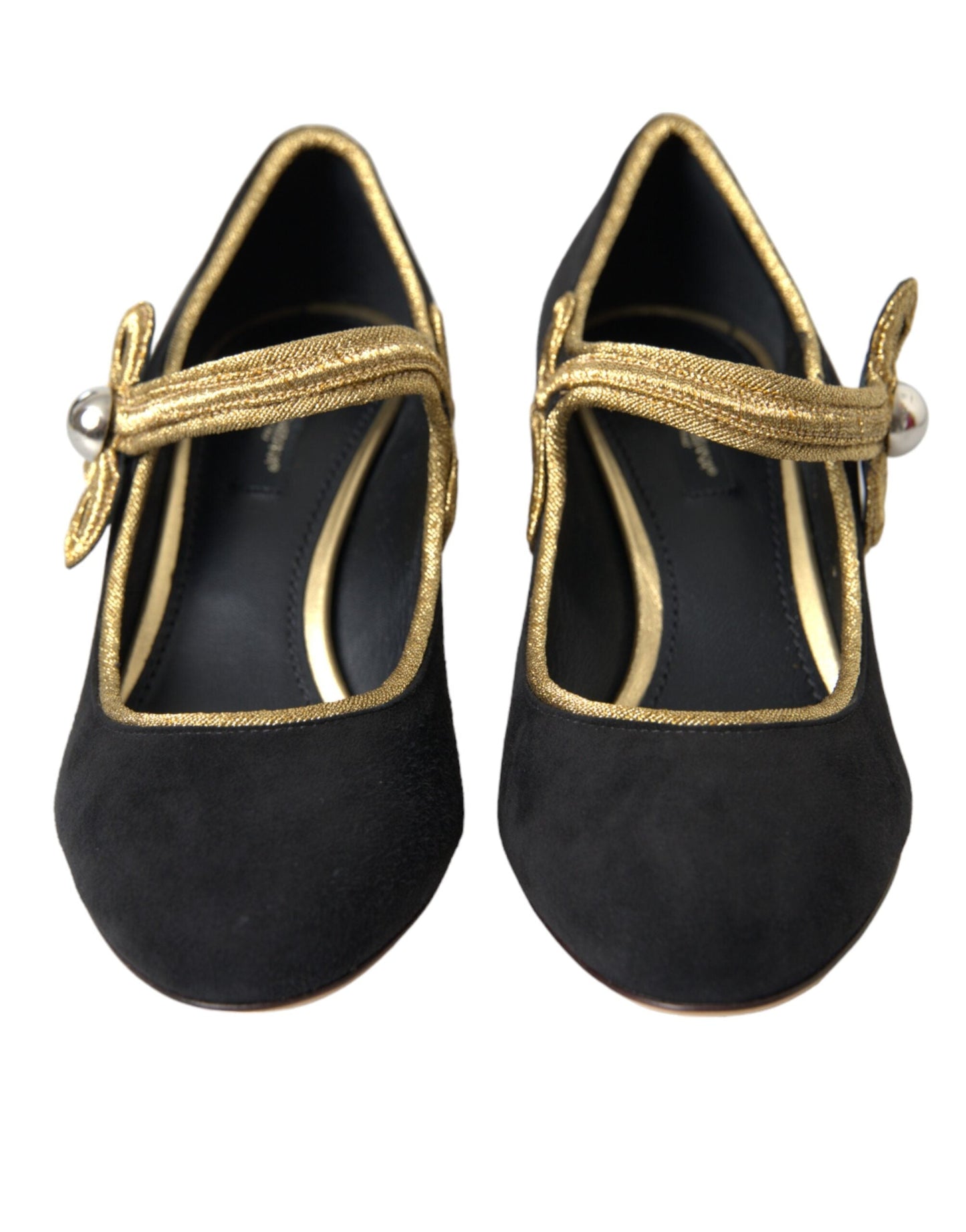 Dolce & Gabbana Black Suede Gold Mary Janes Heels Pumps Shoes | Fashionsarah.com