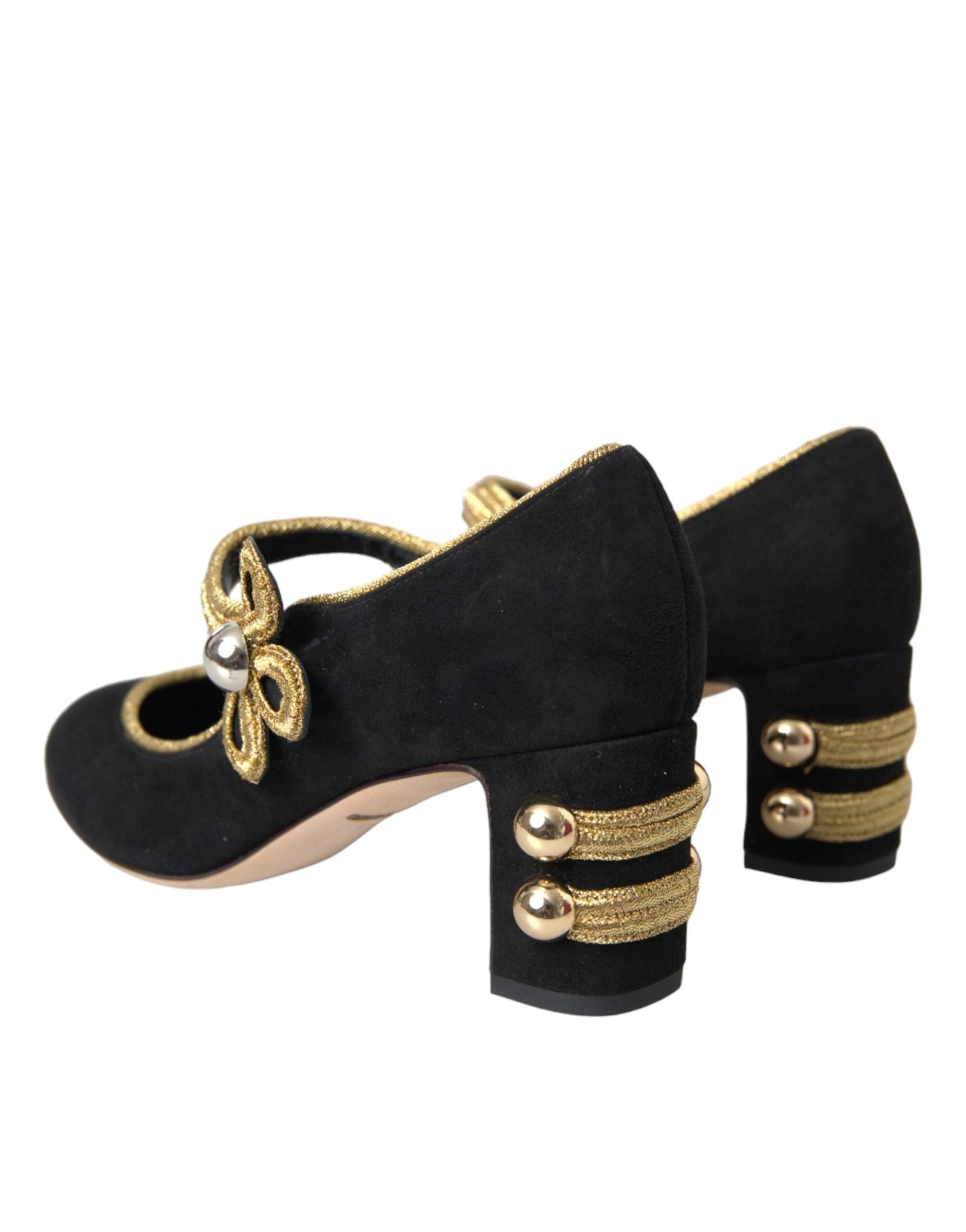 Dolce & Gabbana Black Suede Gold Mary Janes Heels Pumps Shoes | Fashionsarah.com