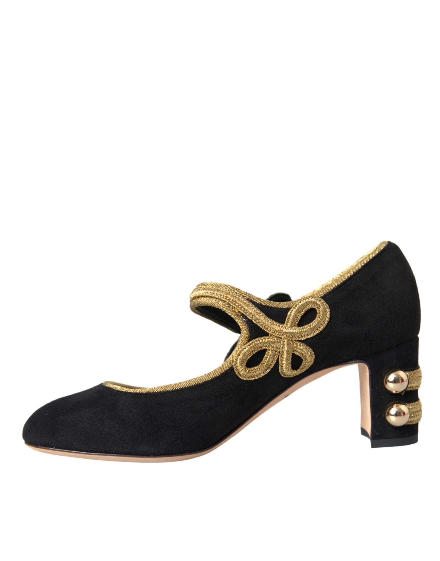 Dolce & Gabbana Black Suede Gold Mary Janes Heels Pumps Shoes | Fashionsarah.com