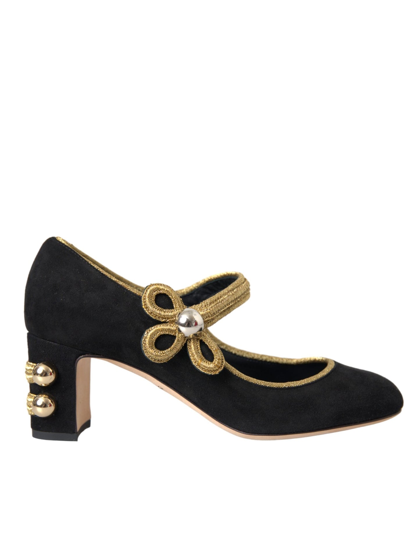 Dolce & Gabbana Black Suede Gold Mary Janes Heels Pumps Shoes | Fashionsarah.com