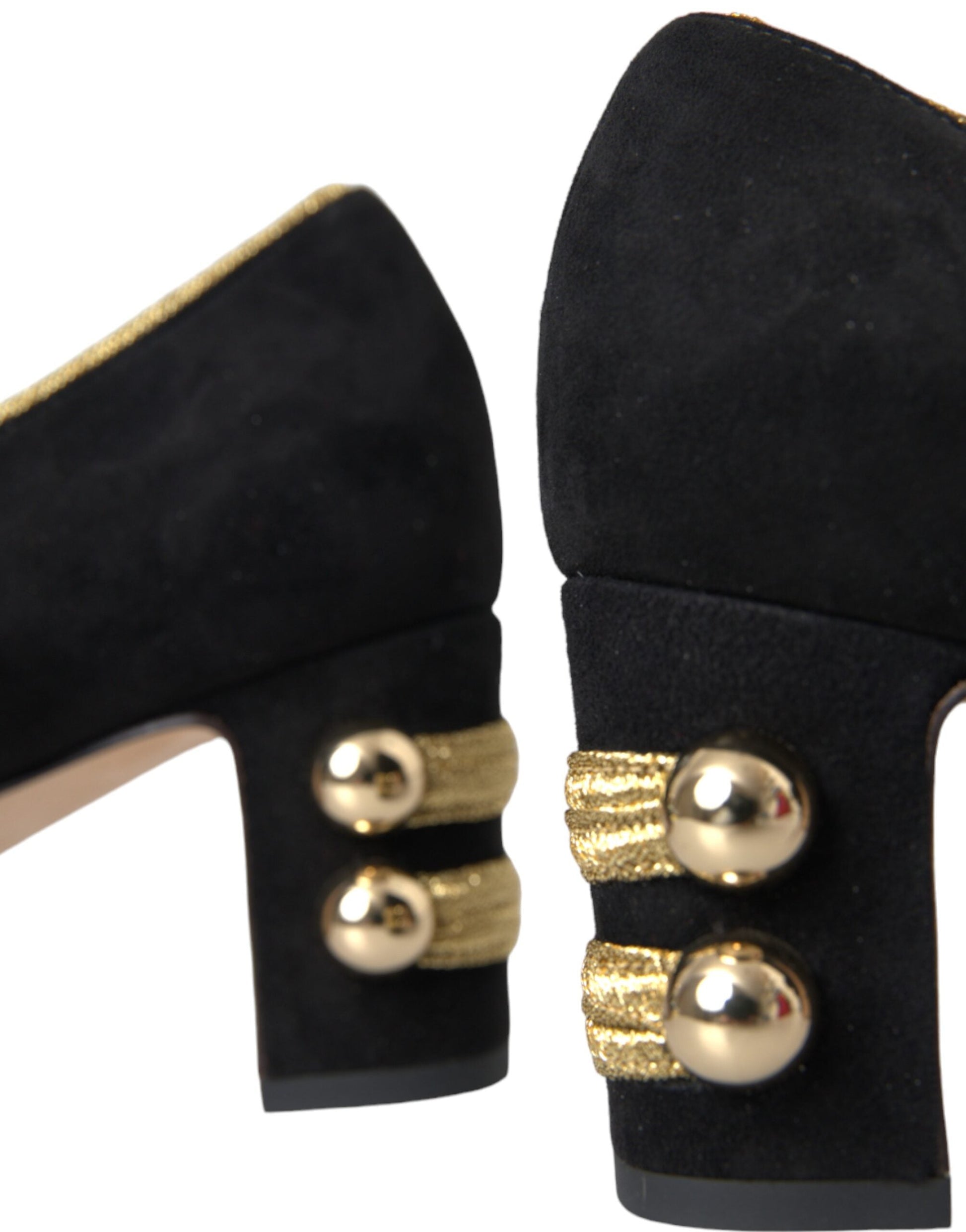 Dolce & Gabbana Black Suede Gold Mary Janes Heels Pumps Shoes | Fashionsarah.com