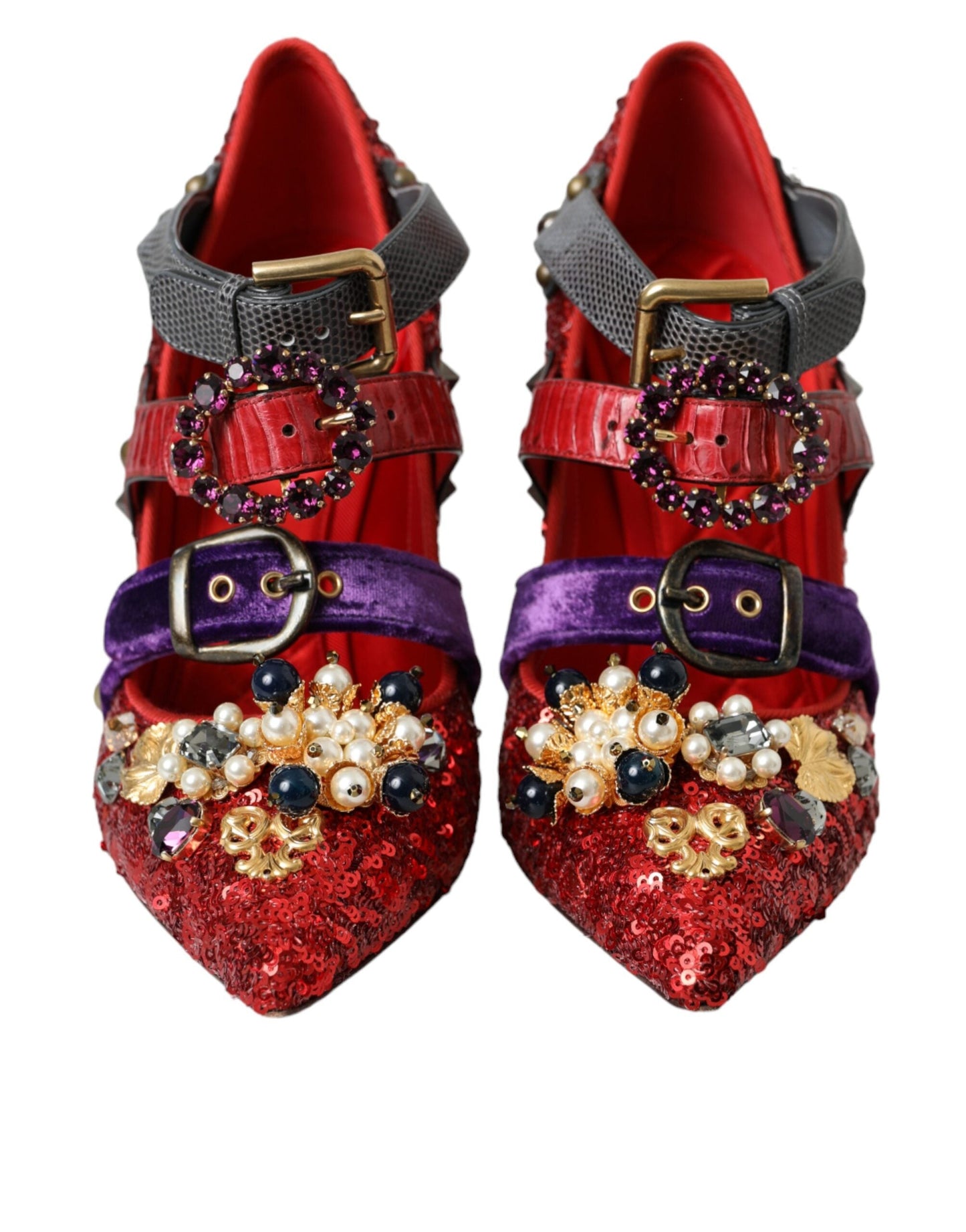 Dolce & Gabbana Red Sequined Crystal Mary Janes Pumps Shoes | Fashionsarah.com