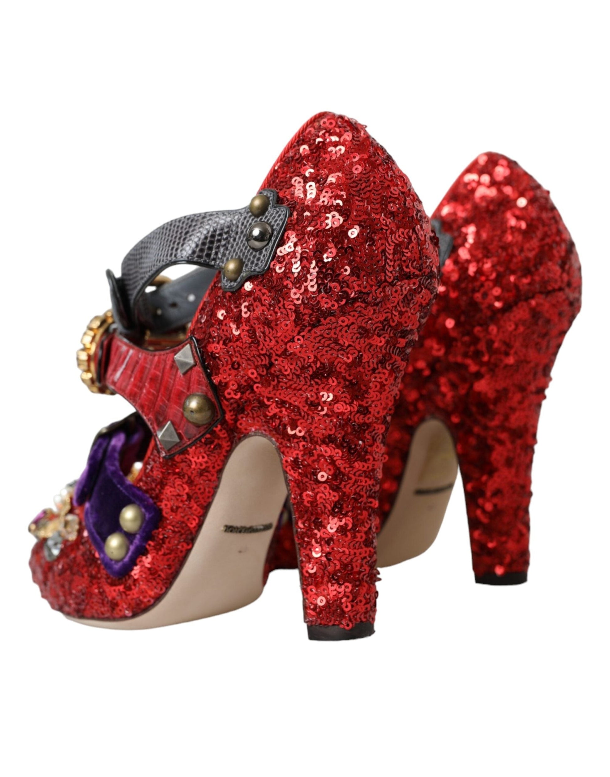 Dolce & Gabbana Red Sequined Crystal Mary Janes Pumps Shoes | Fashionsarah.com