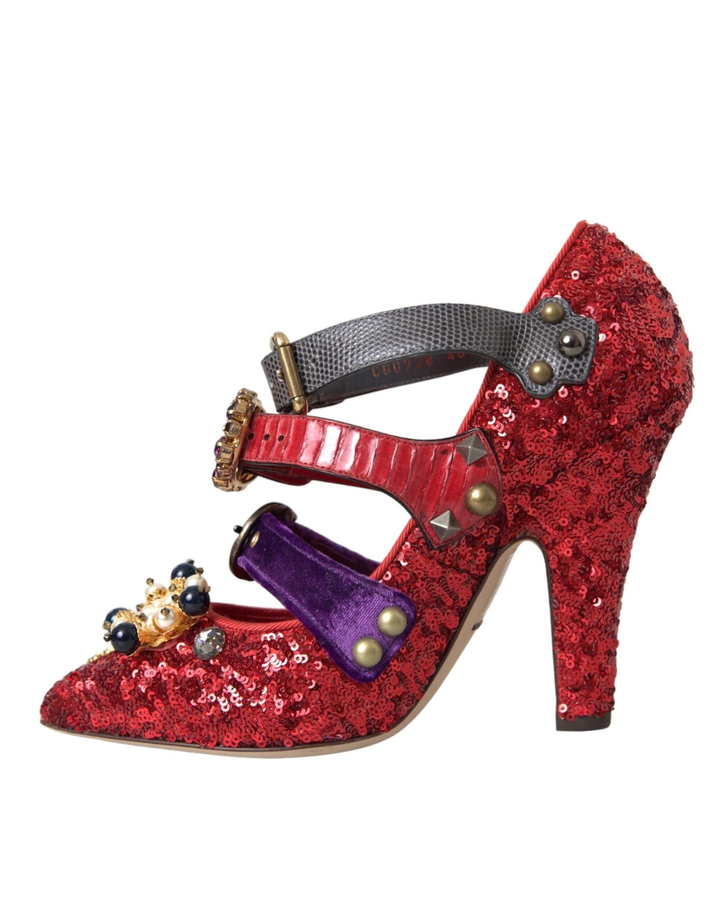 Dolce & Gabbana Red Sequined Crystal Mary Janes Pumps Shoes | Fashionsarah.com