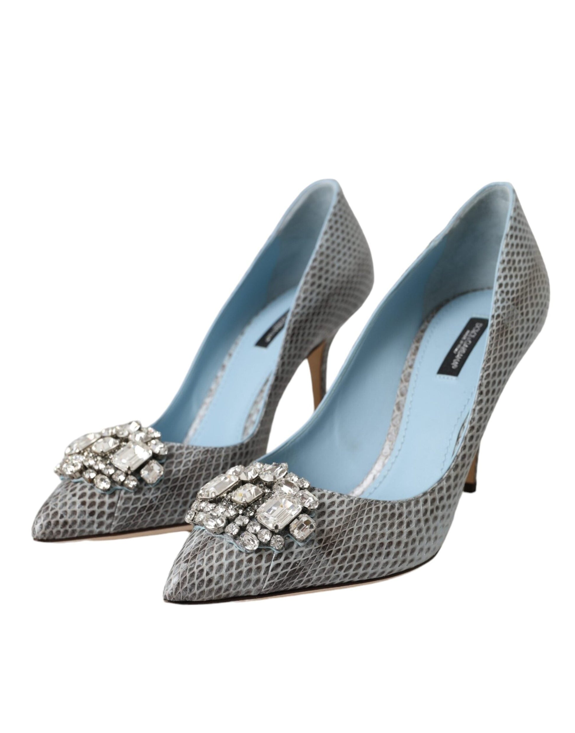 Dolce & Gabbana Light Blue Exotic Leather Crystal Bellucci Shoes | Fashionsarah.com