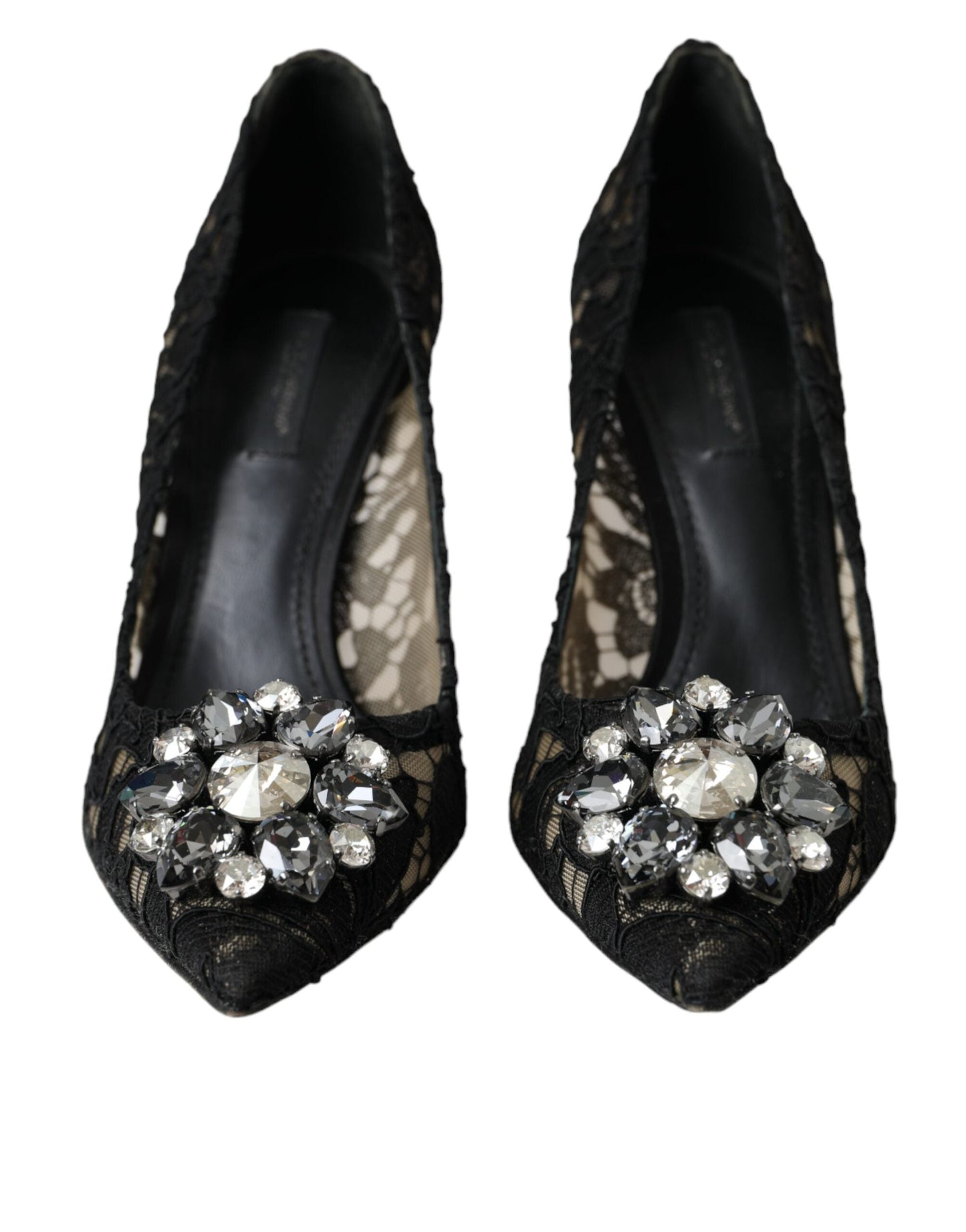 Dolce & Gabbana Black Taormina Lace Crystal Heel Pumps Shoes | Fashionsarah.com