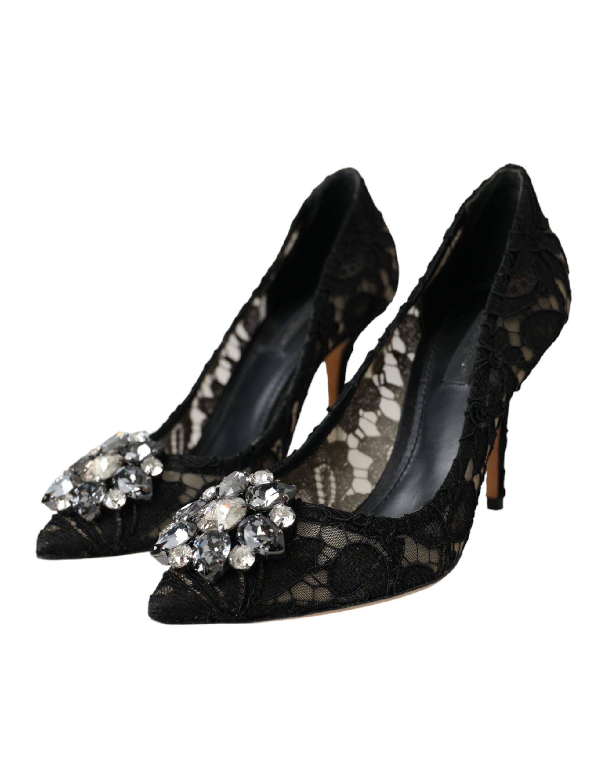 Dolce & Gabbana Black Taormina Lace Crystal Heel Pumps Shoes | Fashionsarah.com