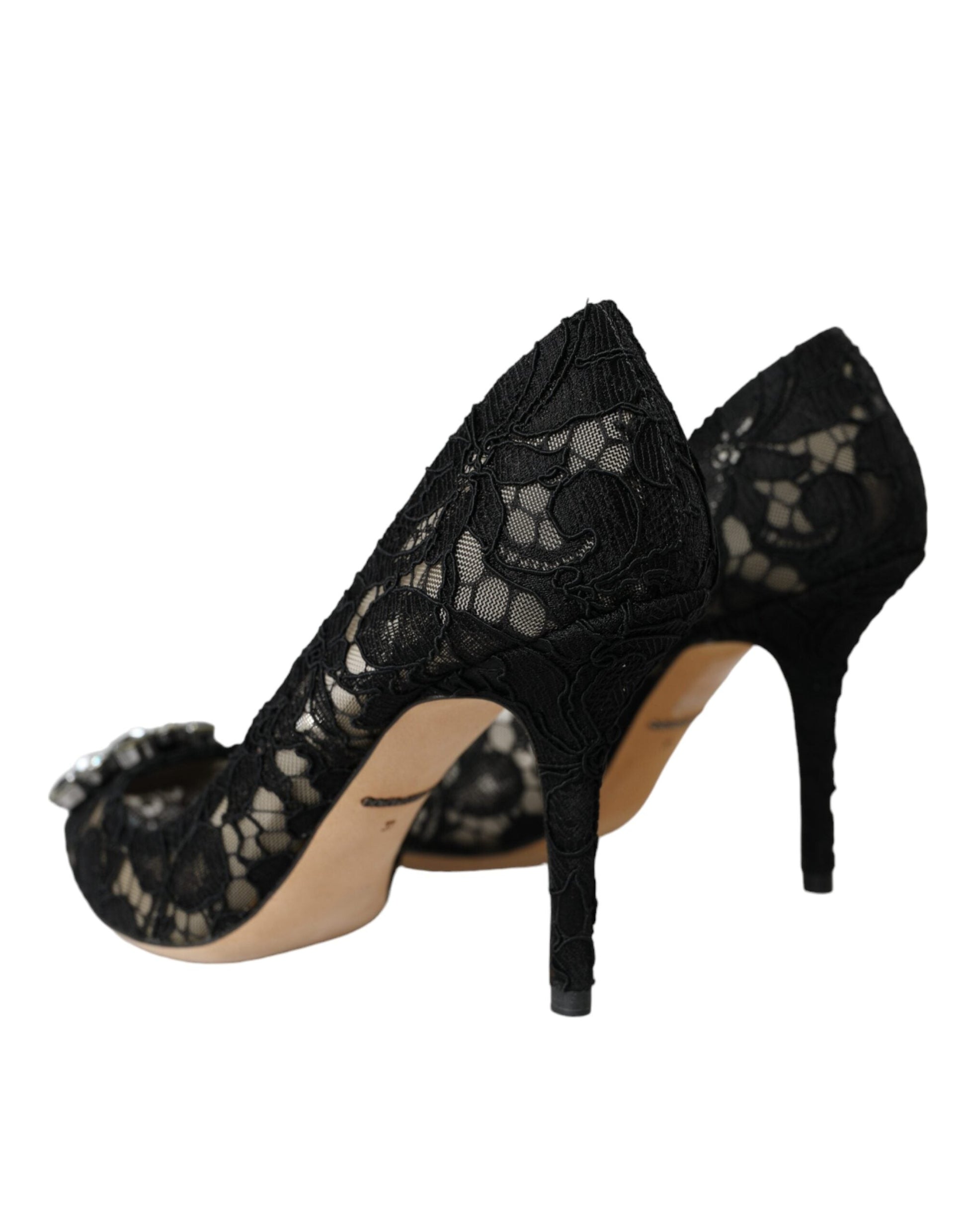 Dolce & Gabbana Black Taormina Lace Crystal Heel Pumps Shoes | Fashionsarah.com